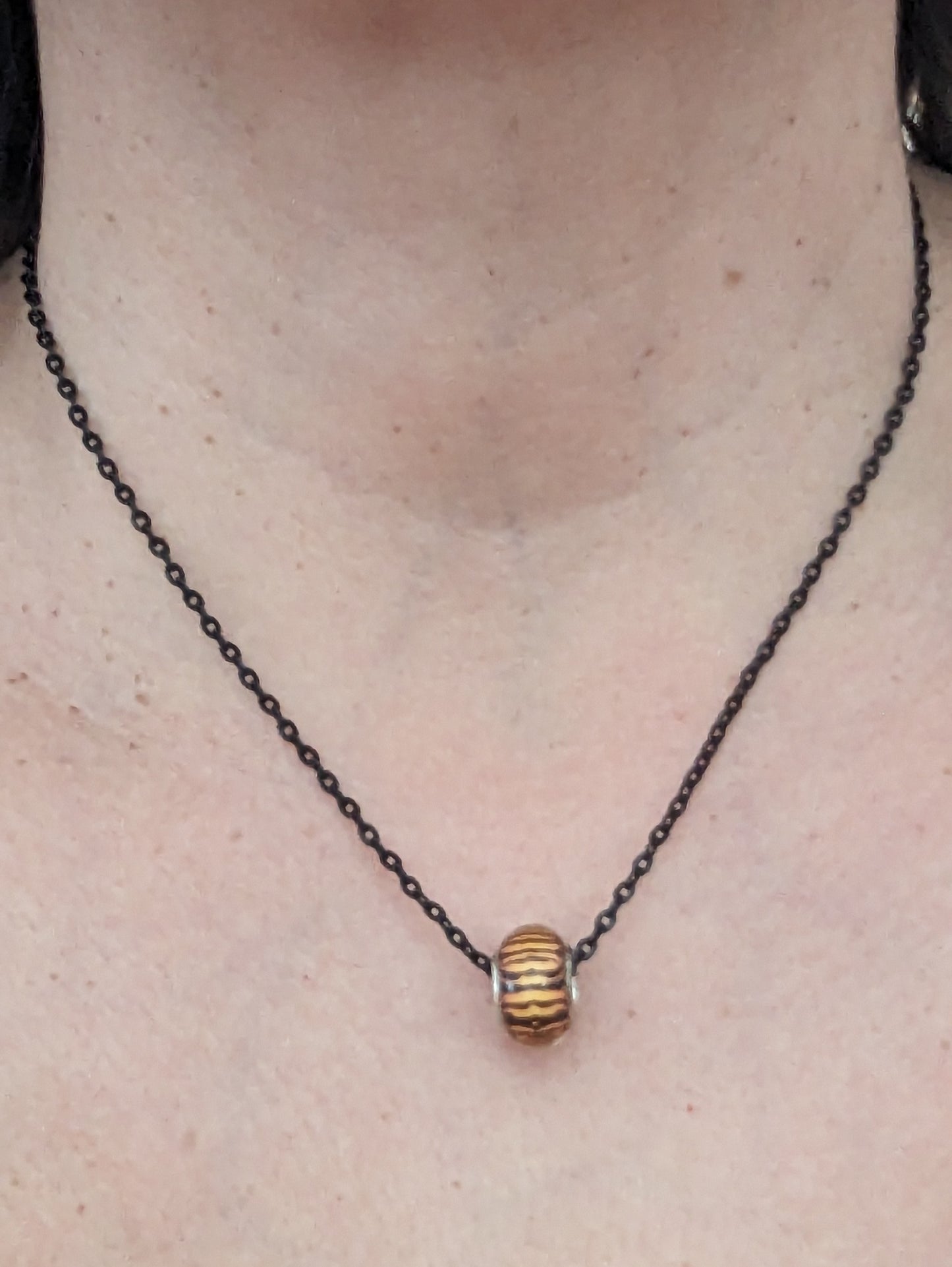 Necklace - 16.5 inches black metal chain with European style large hole bead