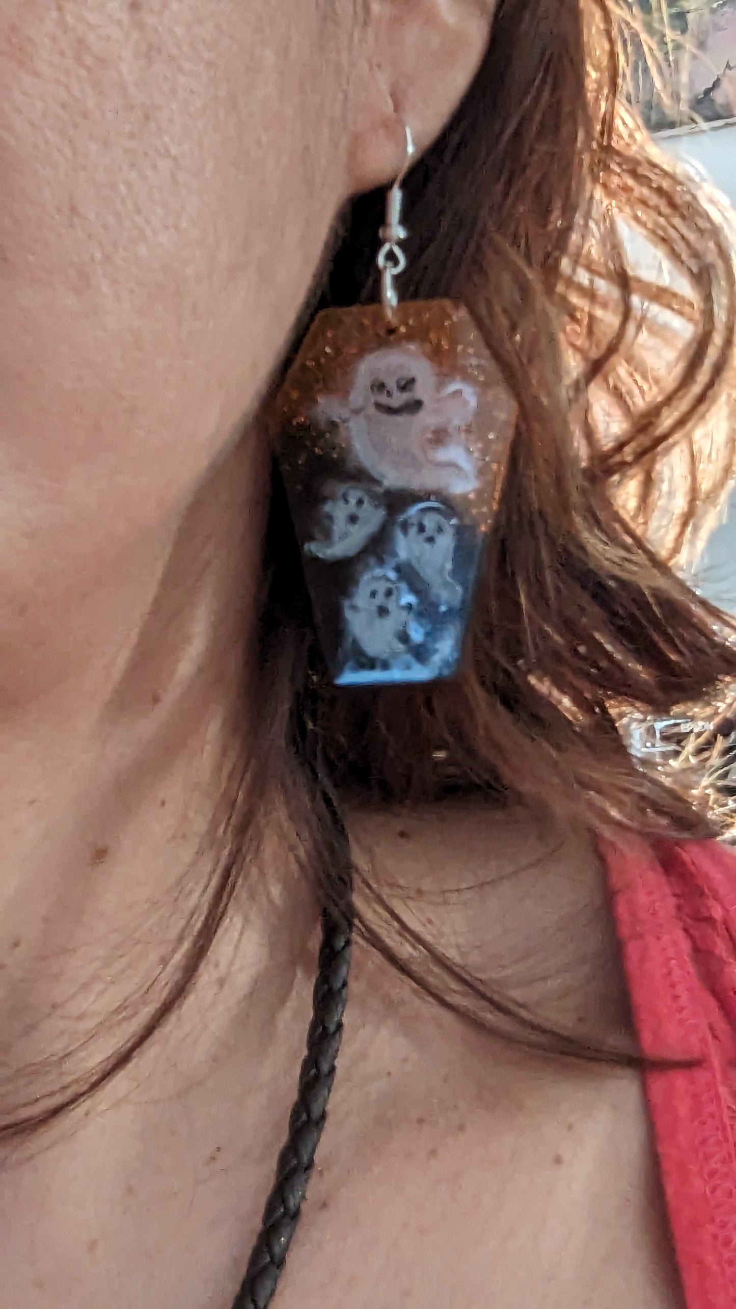 Earrings - Resin coffin with ghosts