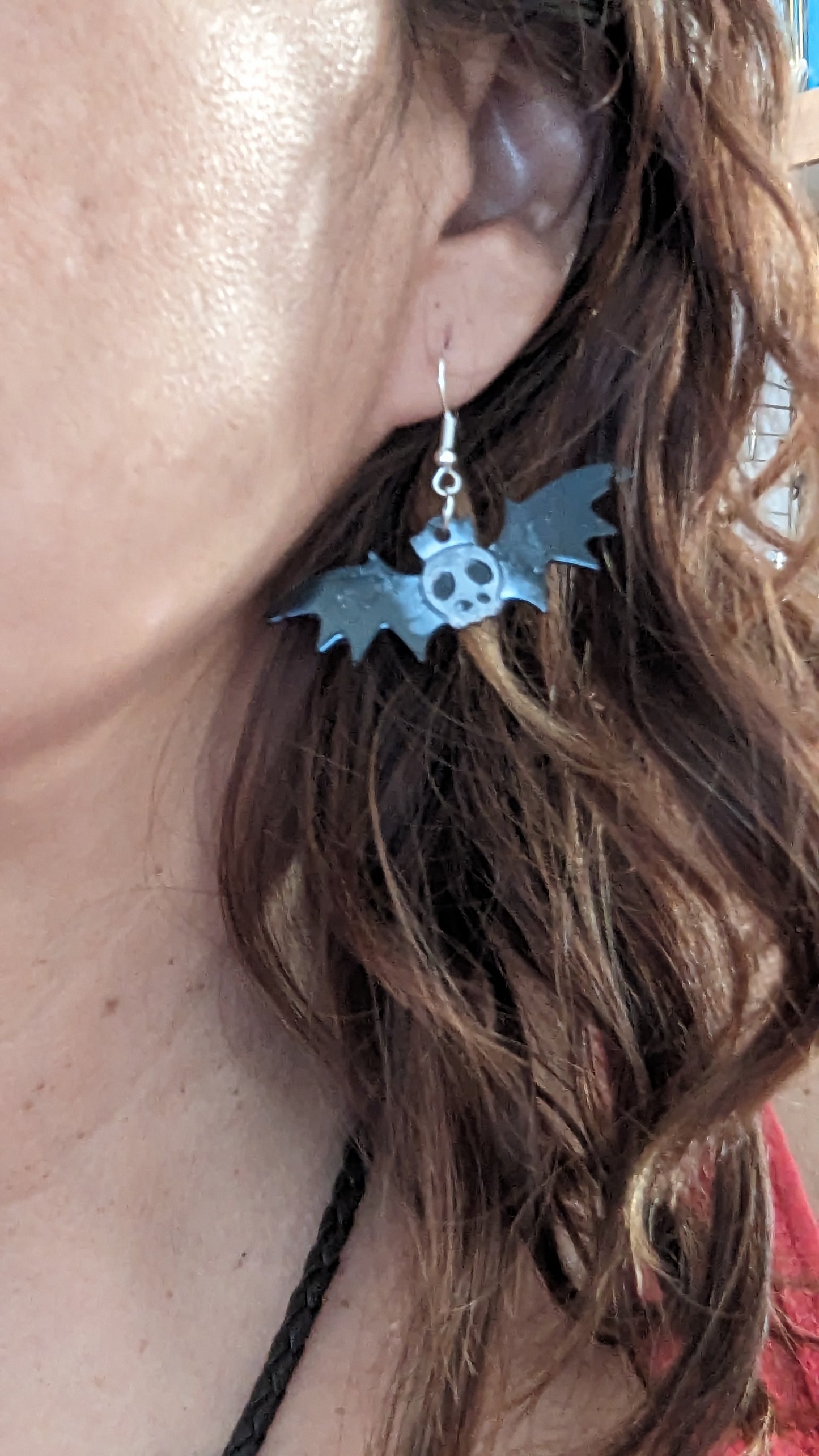 Earrings - Resin bat with skull