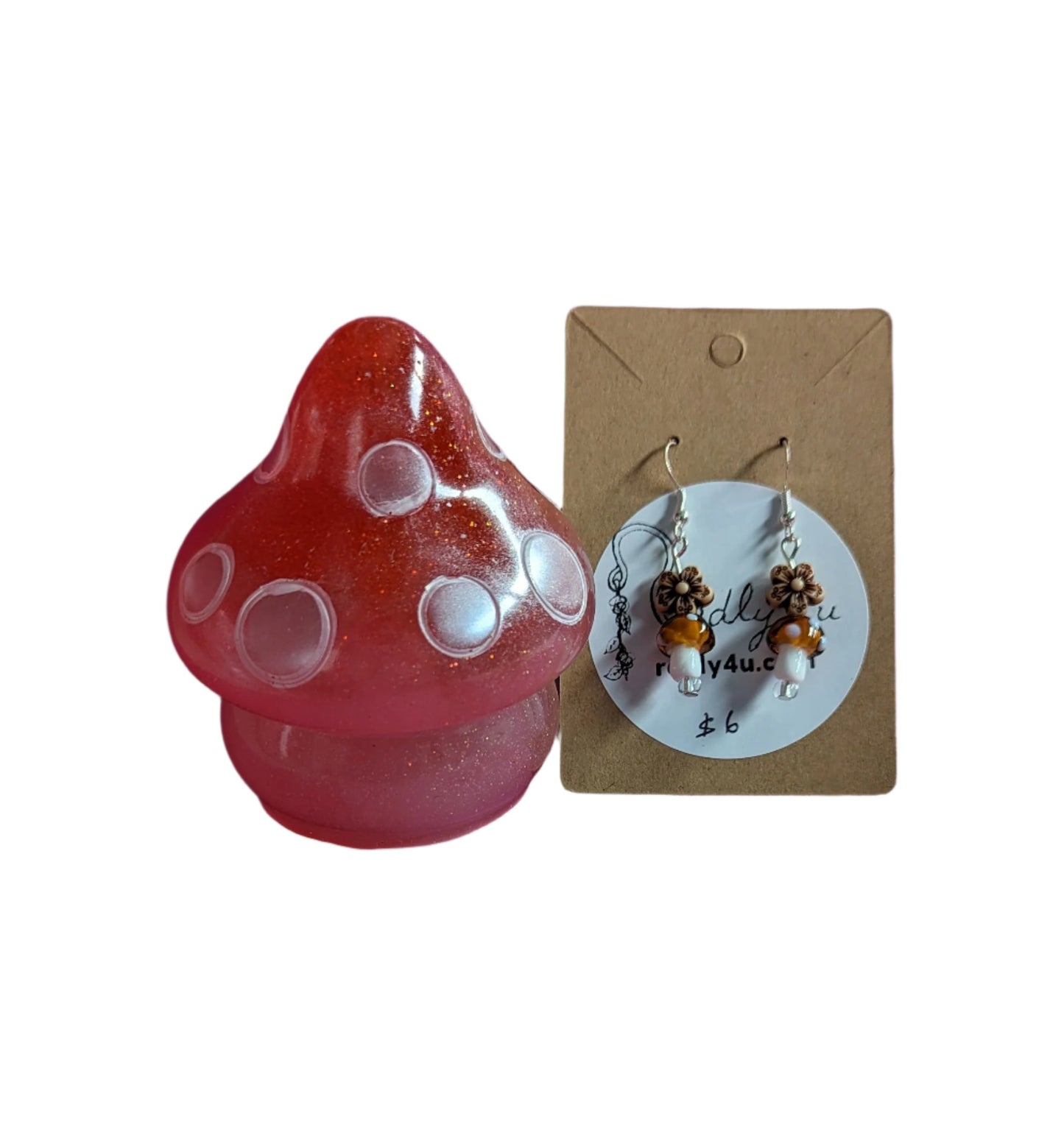 Gift Bundle - Mushroom earrings with mushroom trinket