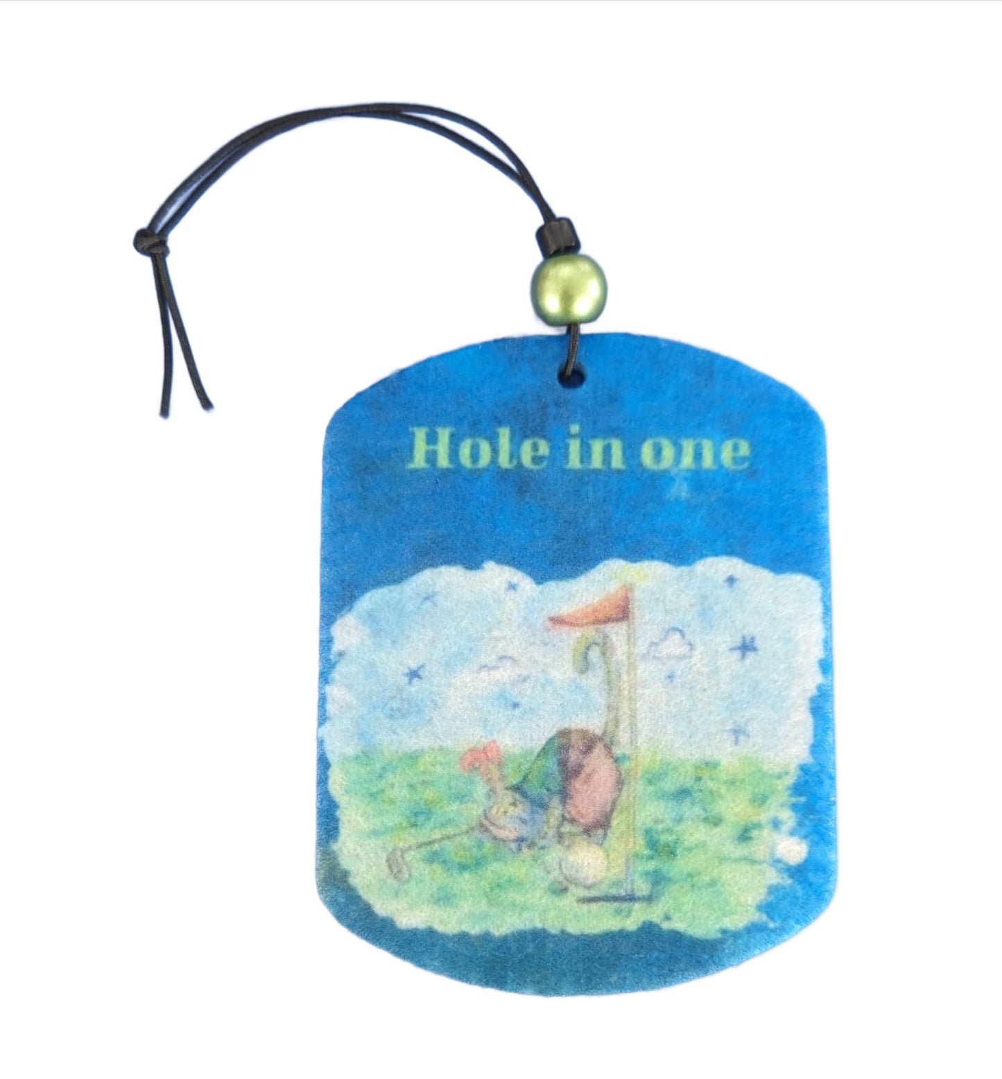 Car Ornament - Double sided round top and bottom rectangle cat playing golf "Hole in one)