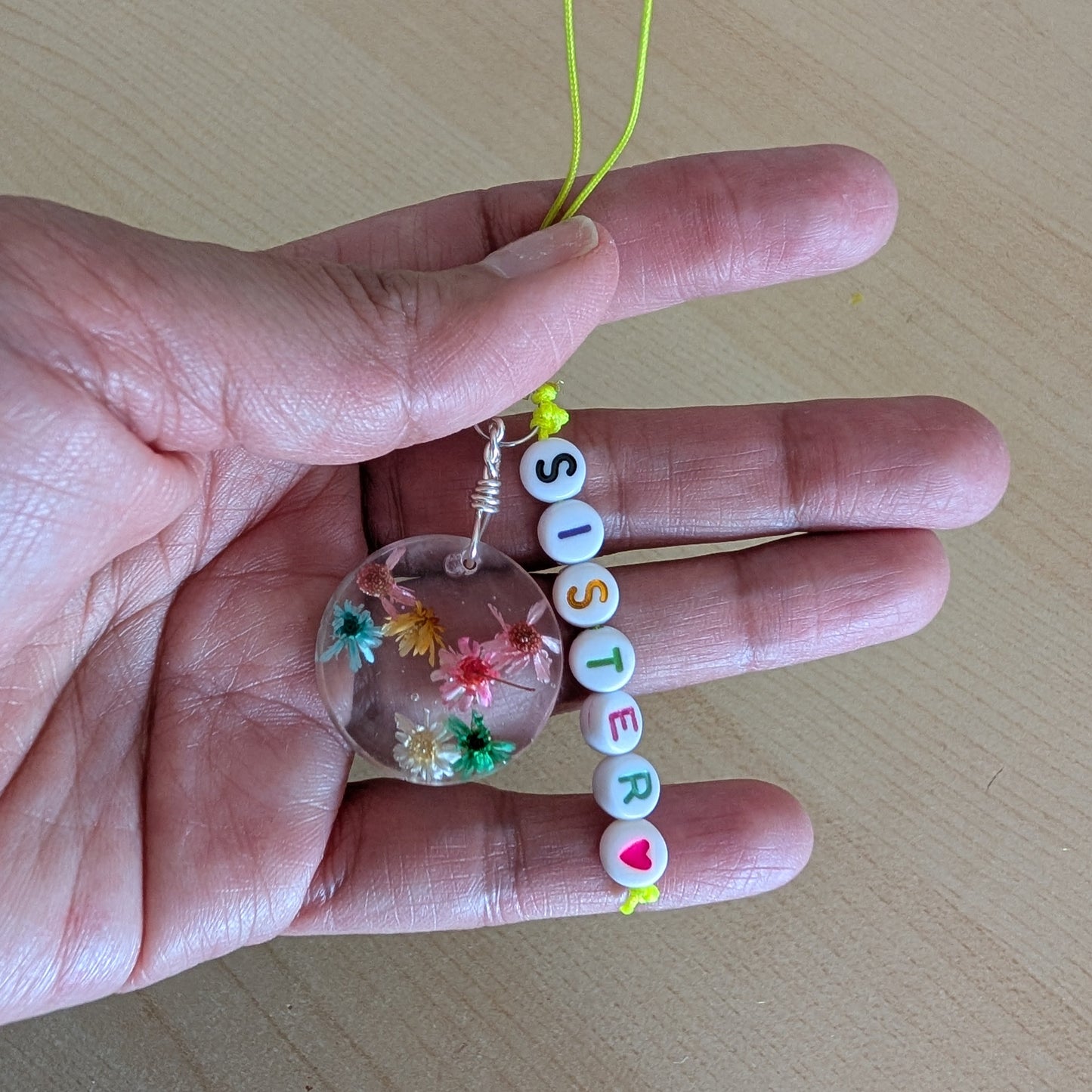 Phone charm - Resin charm with dried flowers and beads