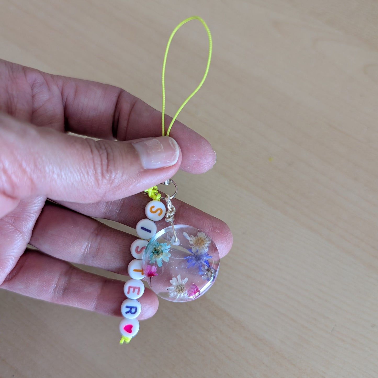 Phone charm - Resin charm with dried flowers and beads