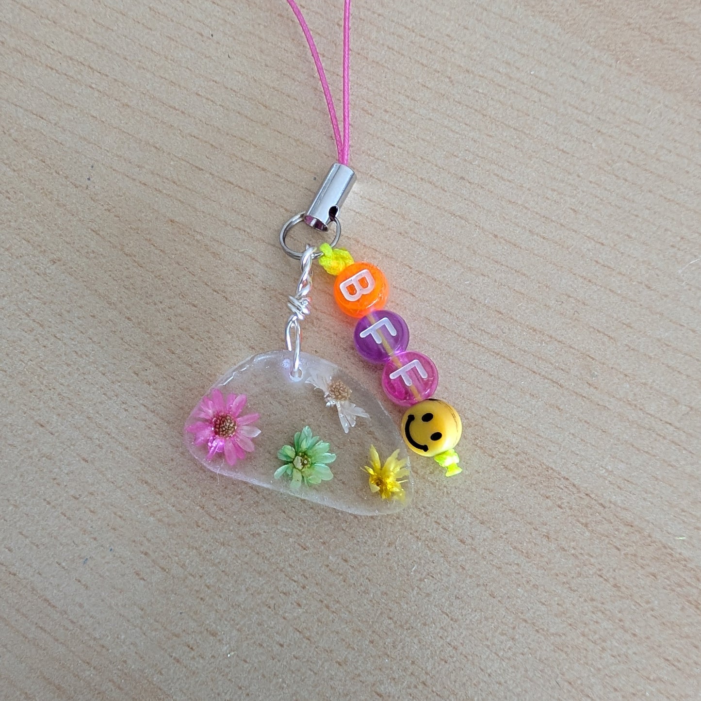 Phone charm - Resin charm with dried flowers and beads