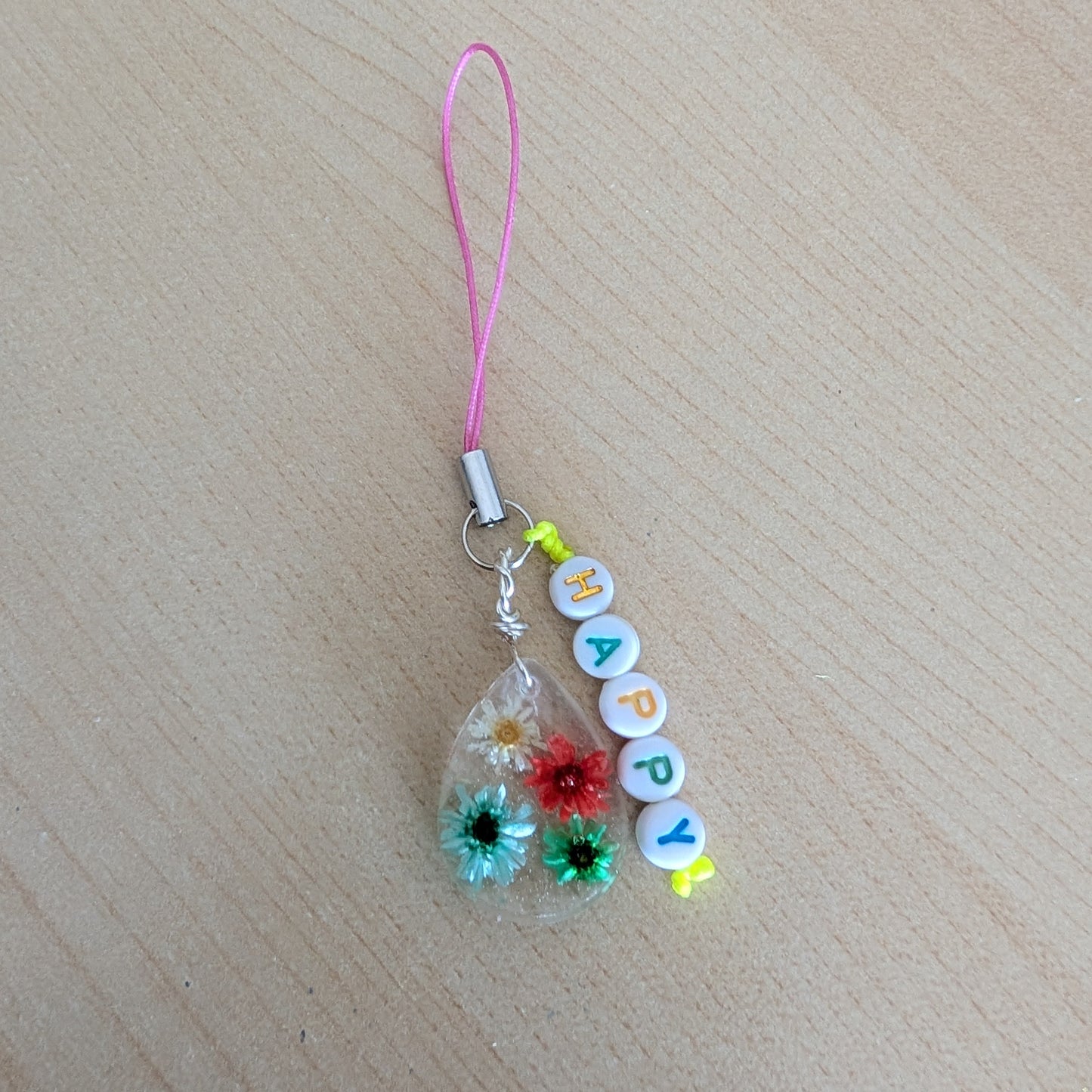 Phone charm - Resin charm with dried flowers and beads