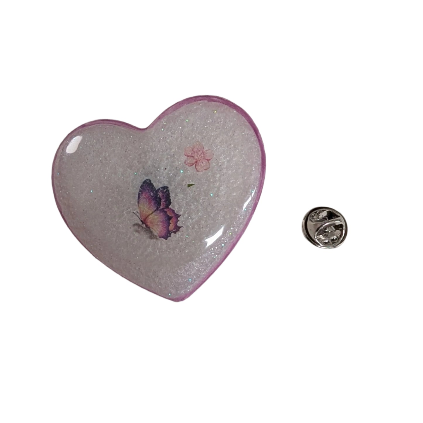 Pin - 3D resin heart pin with silver butterfly clutch