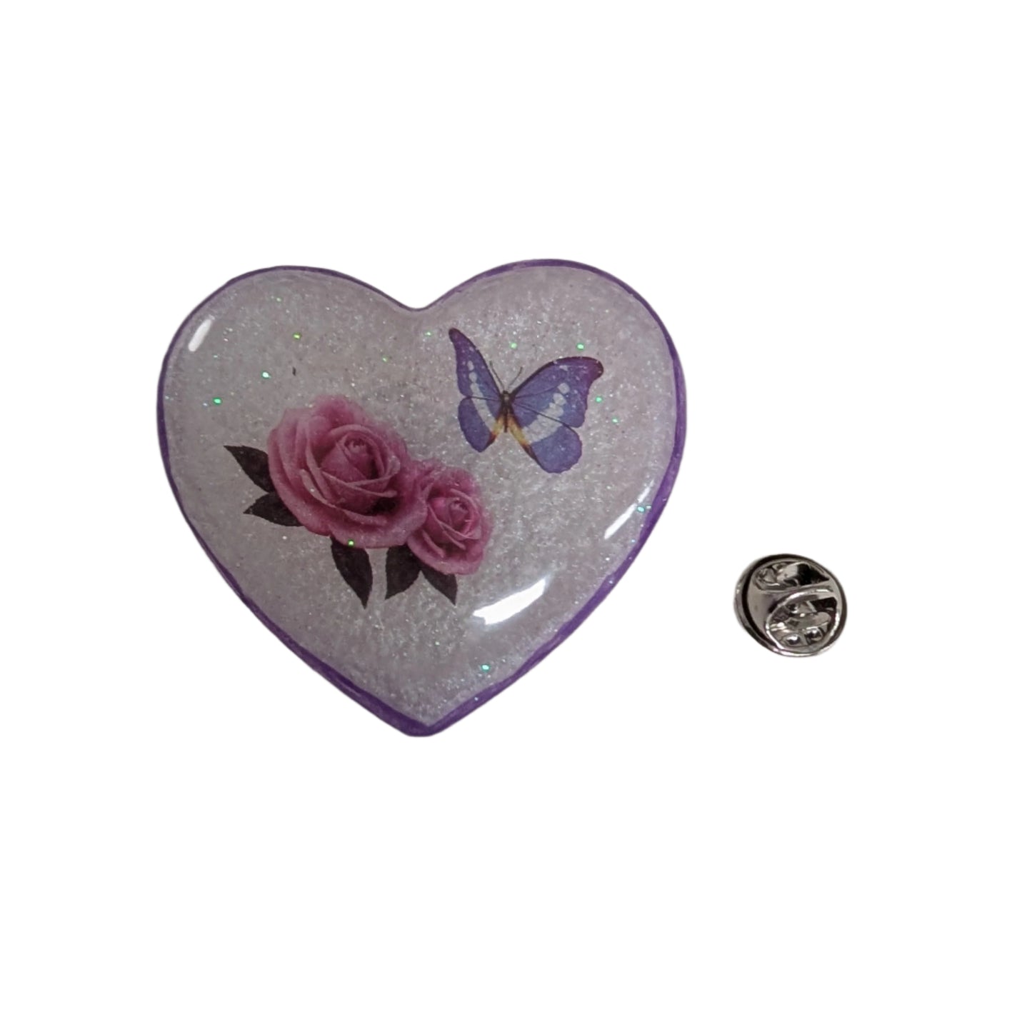 Pin - 3D resin heart pin with silver butterfly clutch