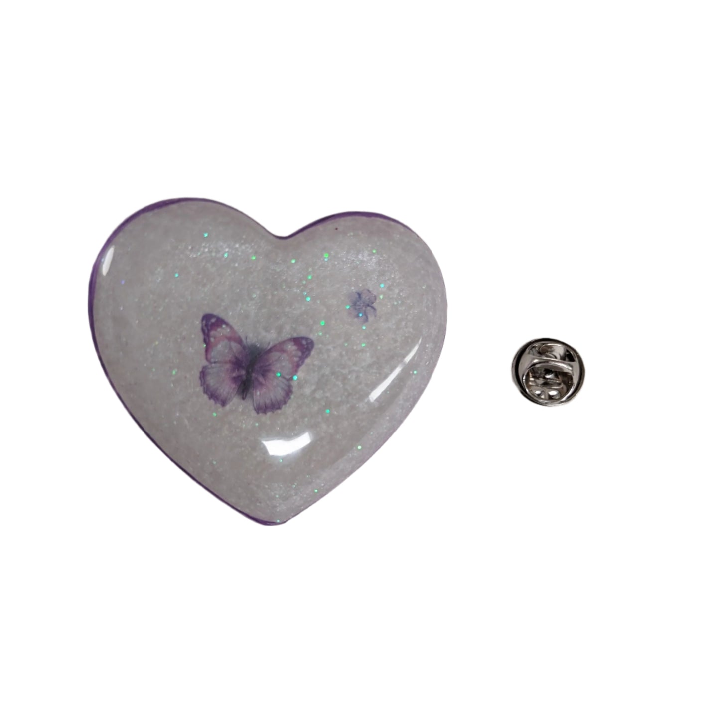 Pin - 3D resin heart pin with silver butterfly clutch