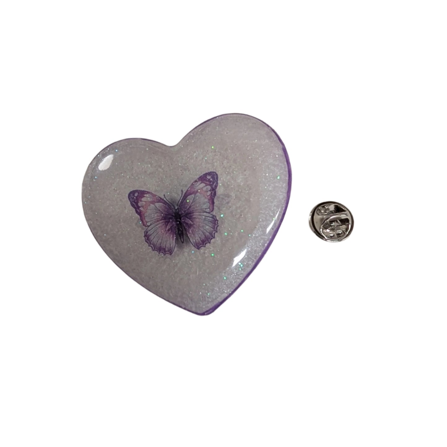 Pin - 3D resin heart pin with silver butterfly clutch