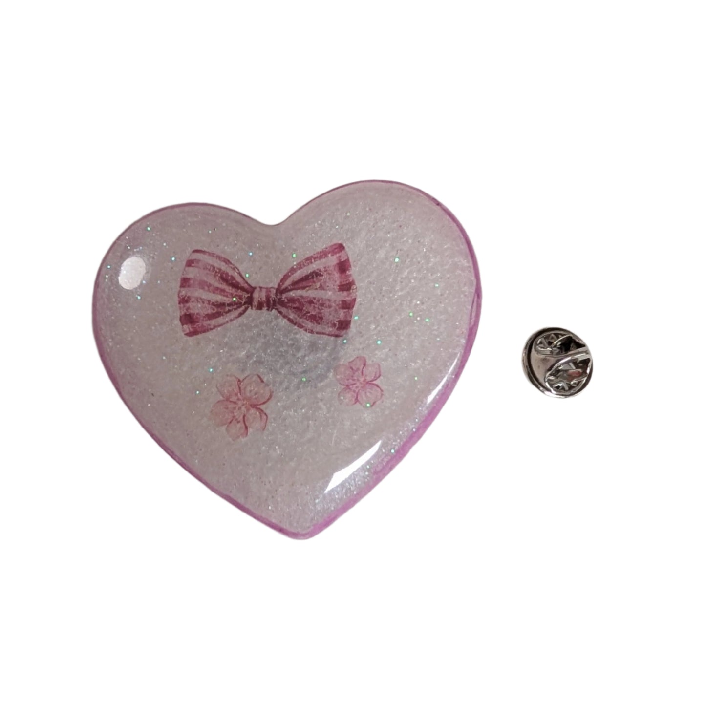 Pin - 3D resin heart pin with silver butterfly clutch