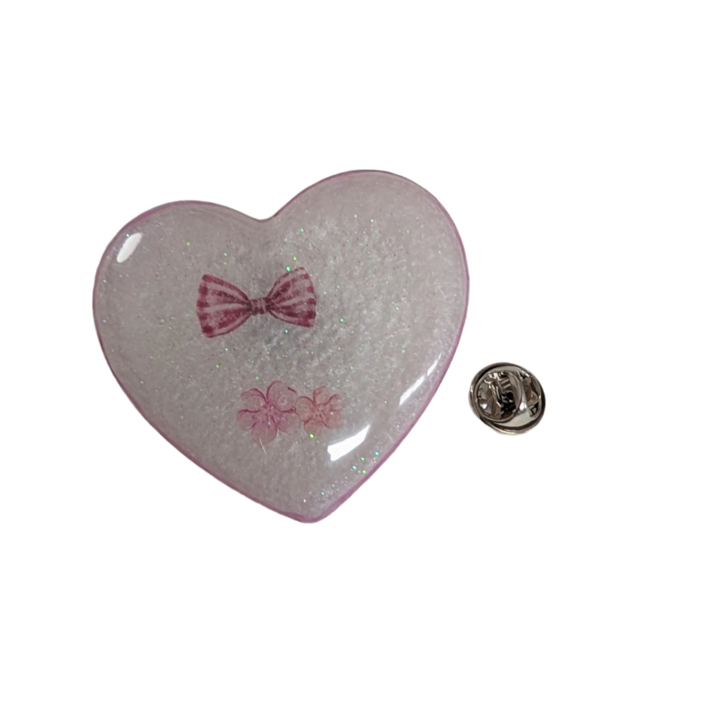 Pin - 3D resin heart pin with silver butterfly clutch