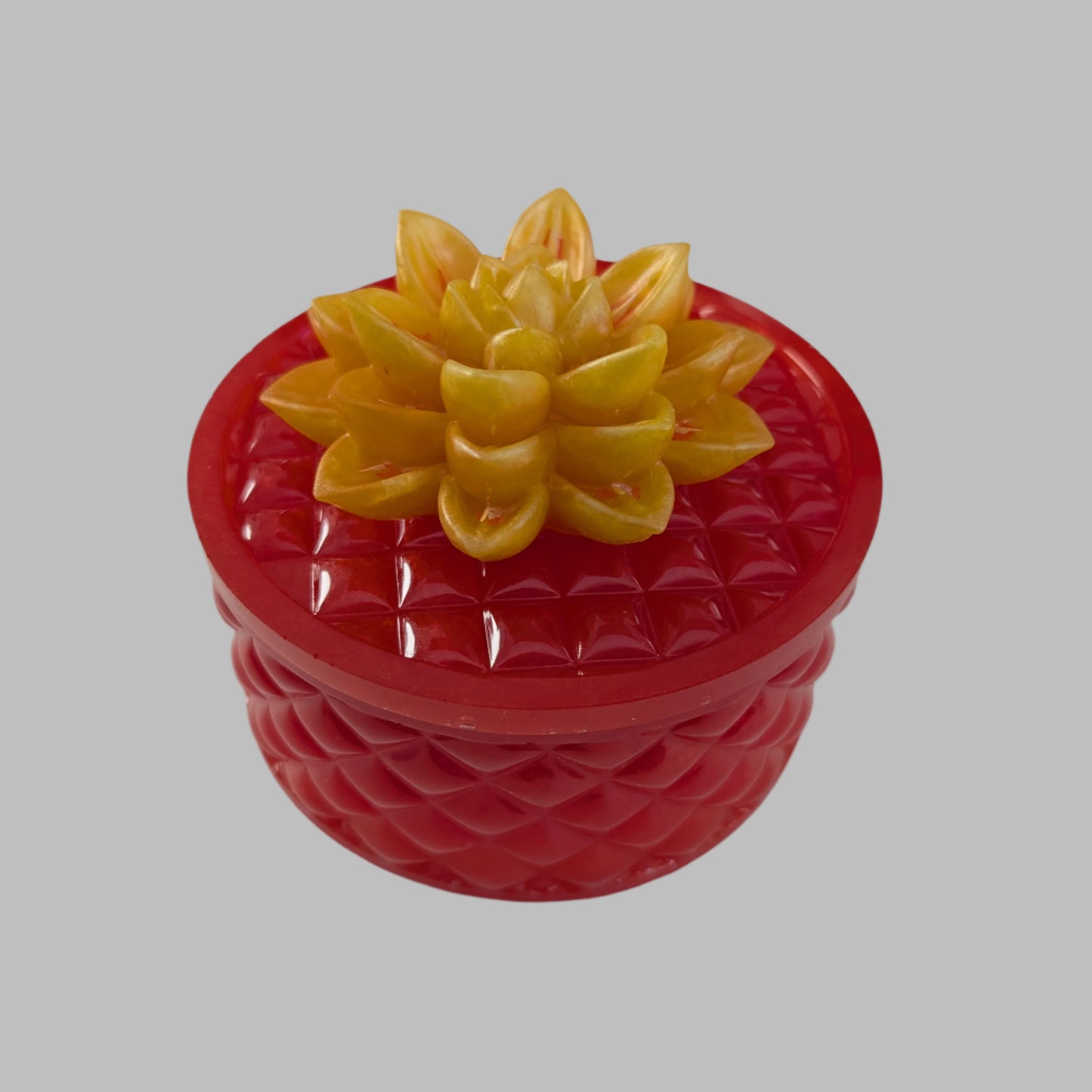 Knickknack - Resin round trinket box with flower lid