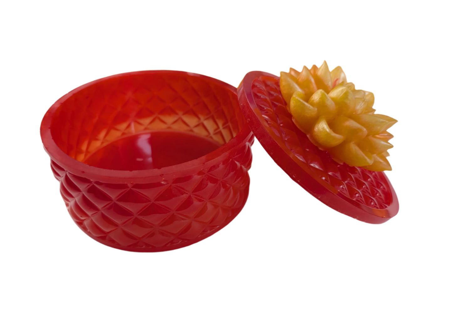 Knickknack - Resin round trinket box with flower lid