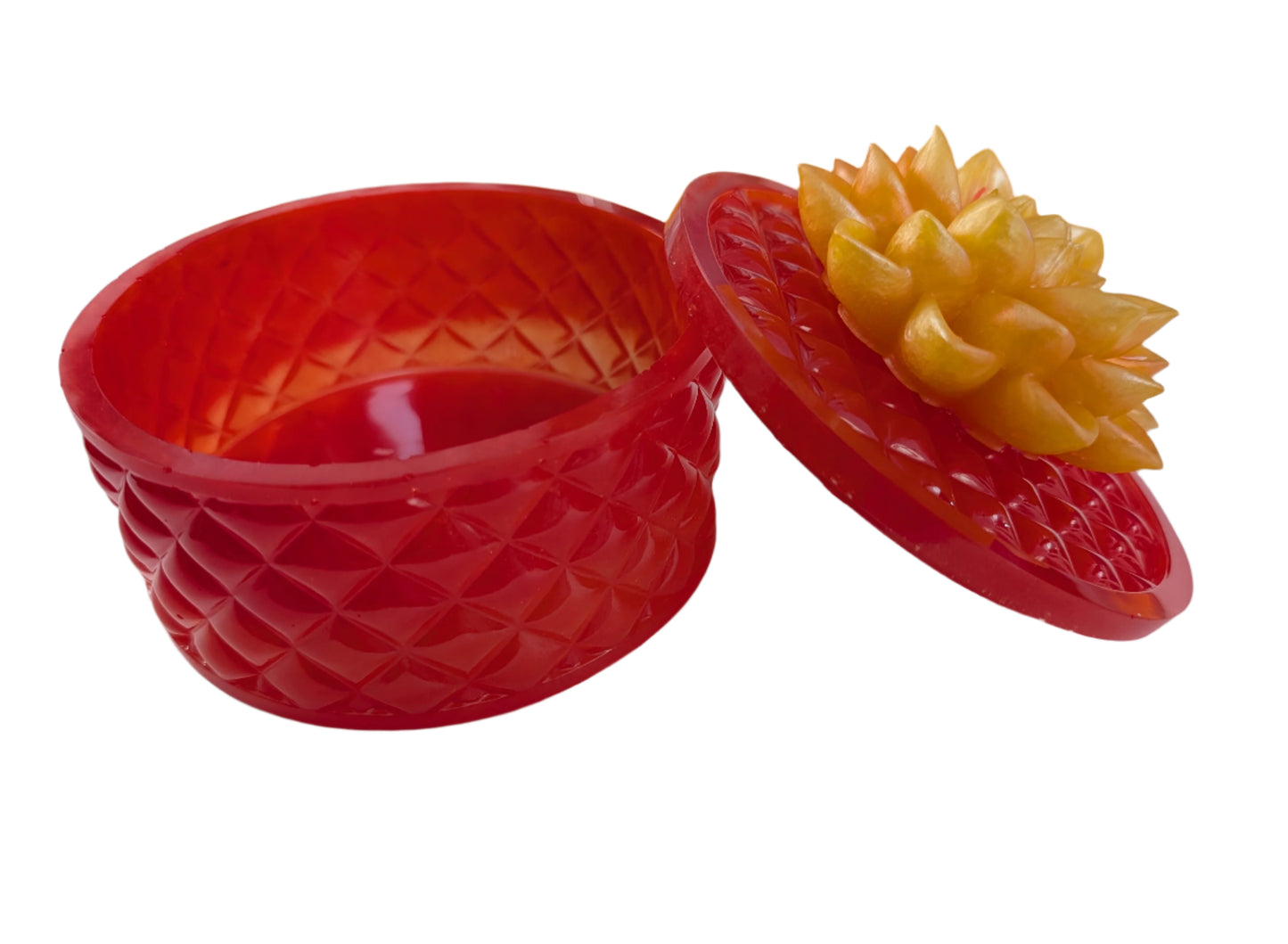 Knickknack - Resin round trinket box with flower lid