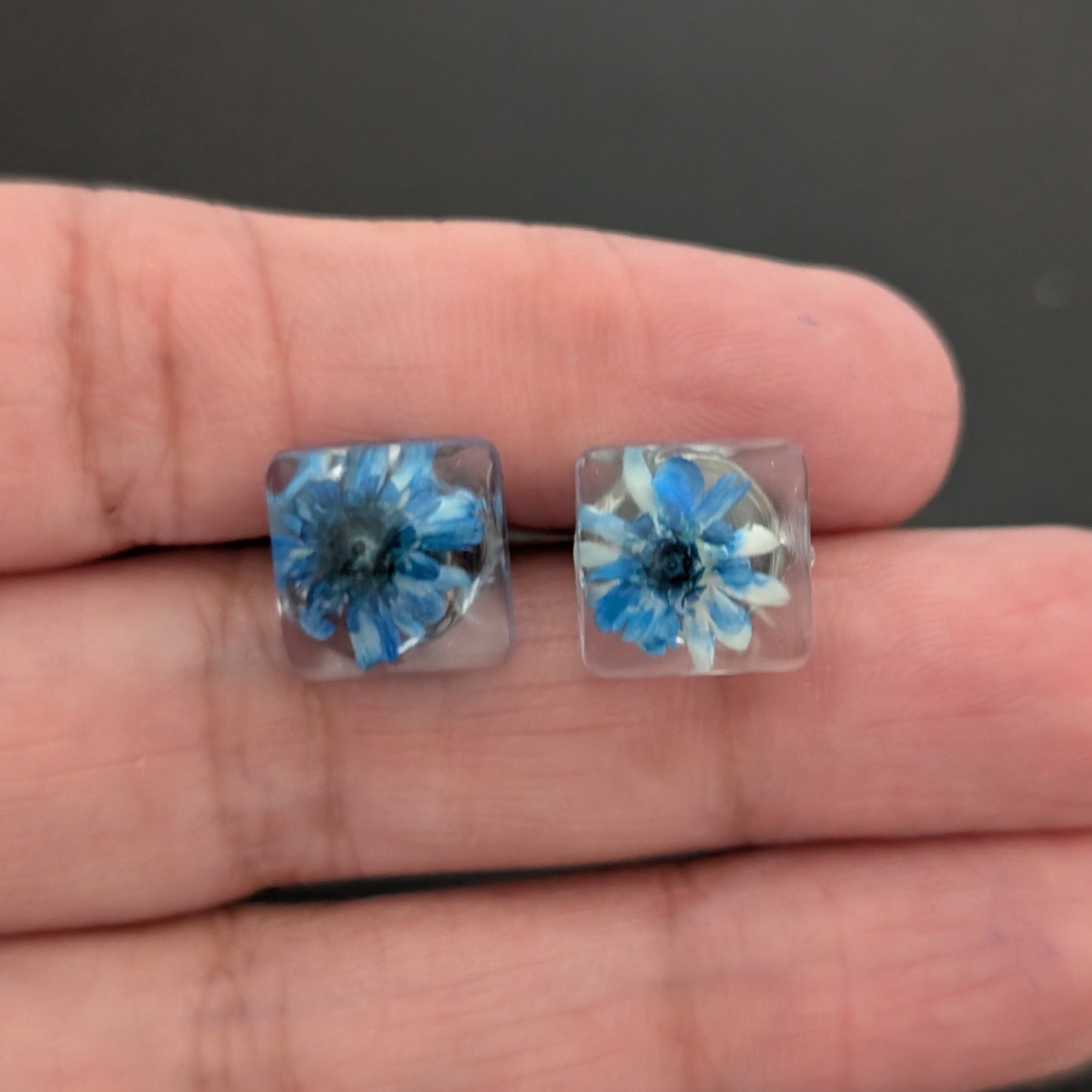 Earrings - Dried flowers Resin square studs