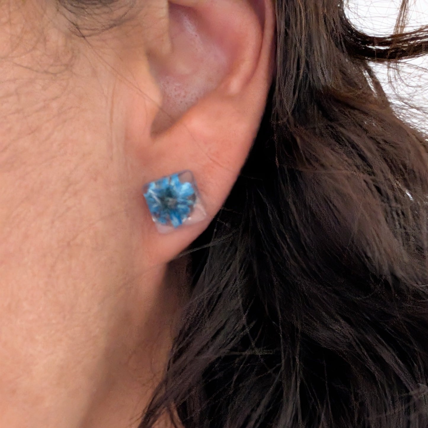 Earrings - Dried flowers Resin square studs
