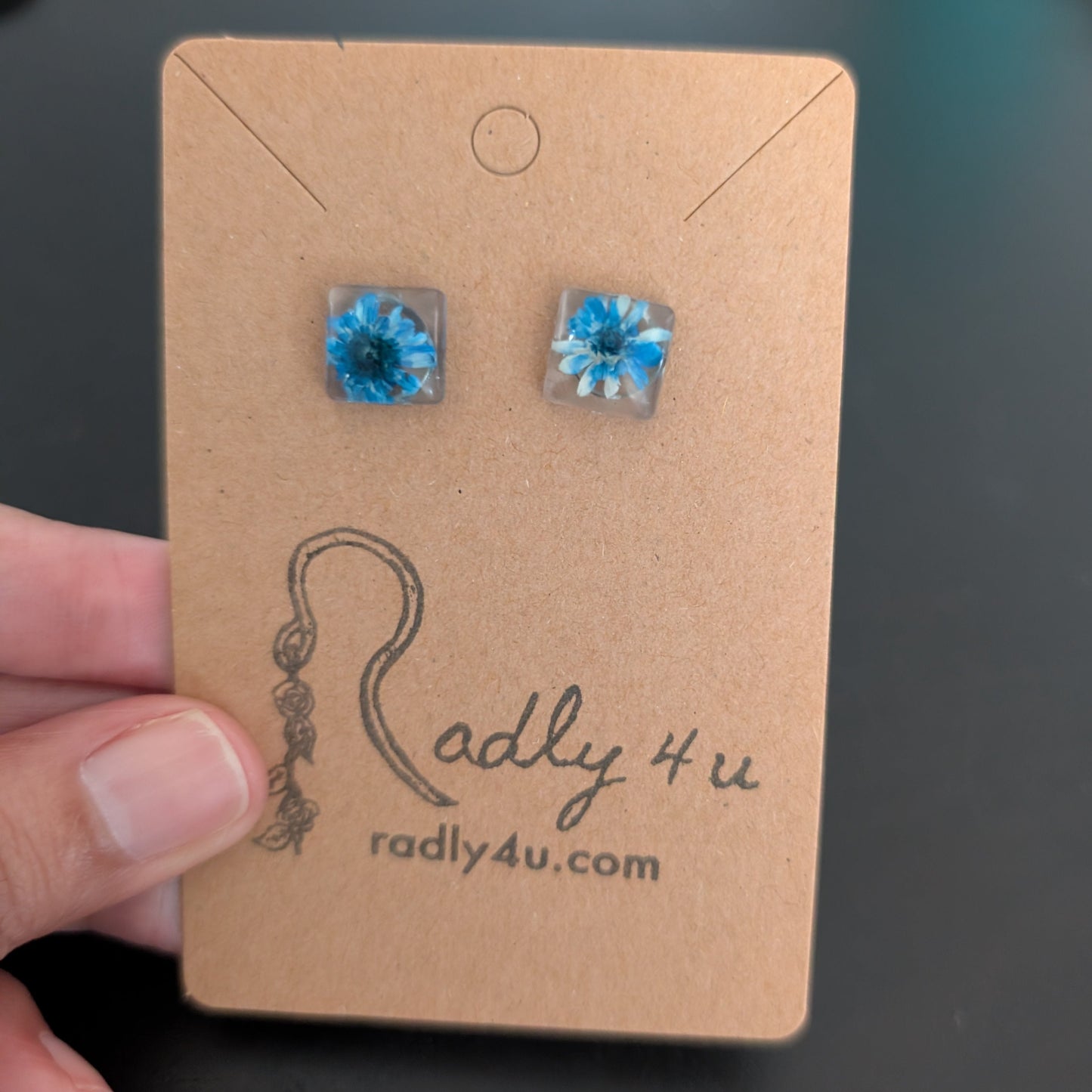 Earrings - Dried flowers Resin square studs