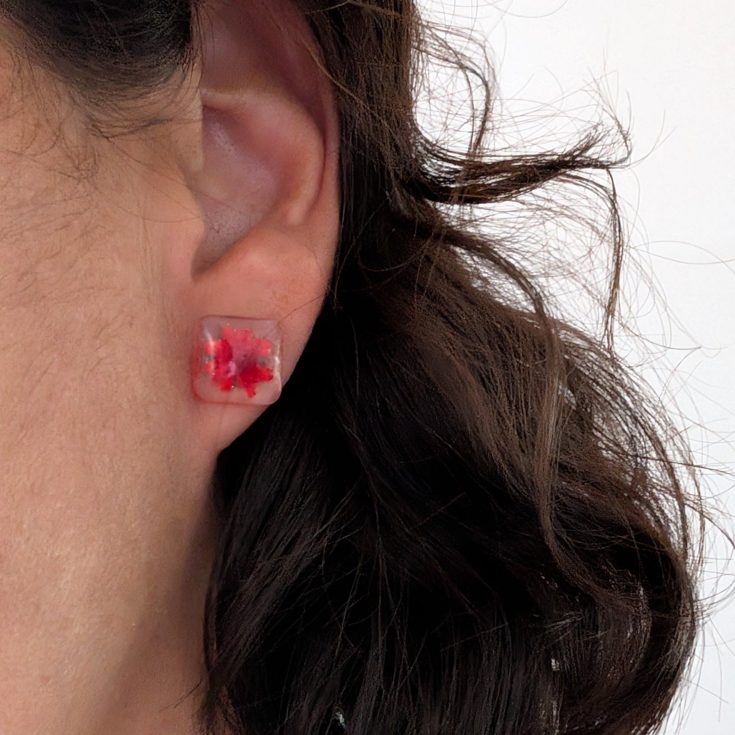 Earrings - Dried flowers Resin square studs