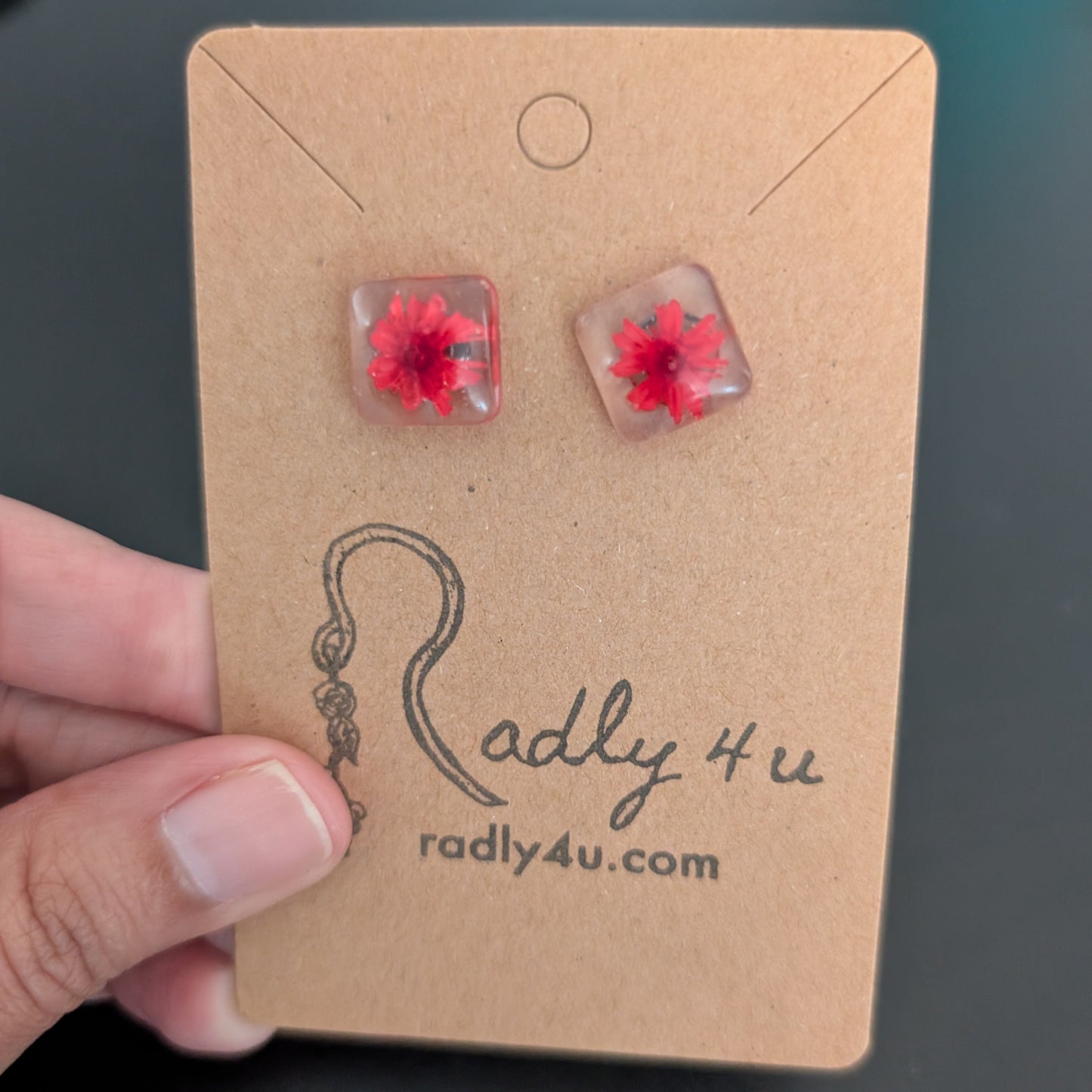 Earrings - Dried flowers Resin square studs
