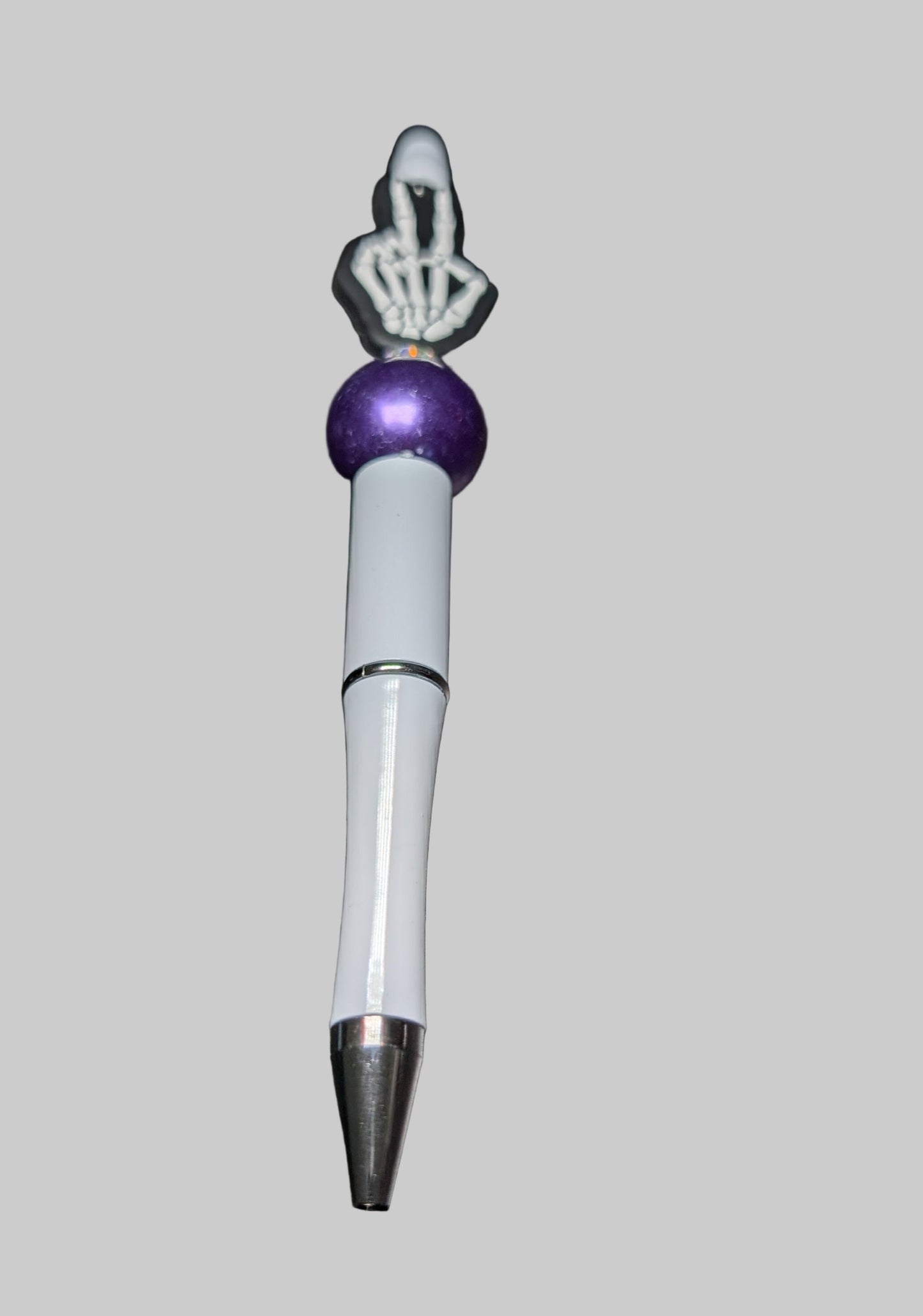 Pen -Peace skeleton hands silicon beaded acrylic pen (black ink)