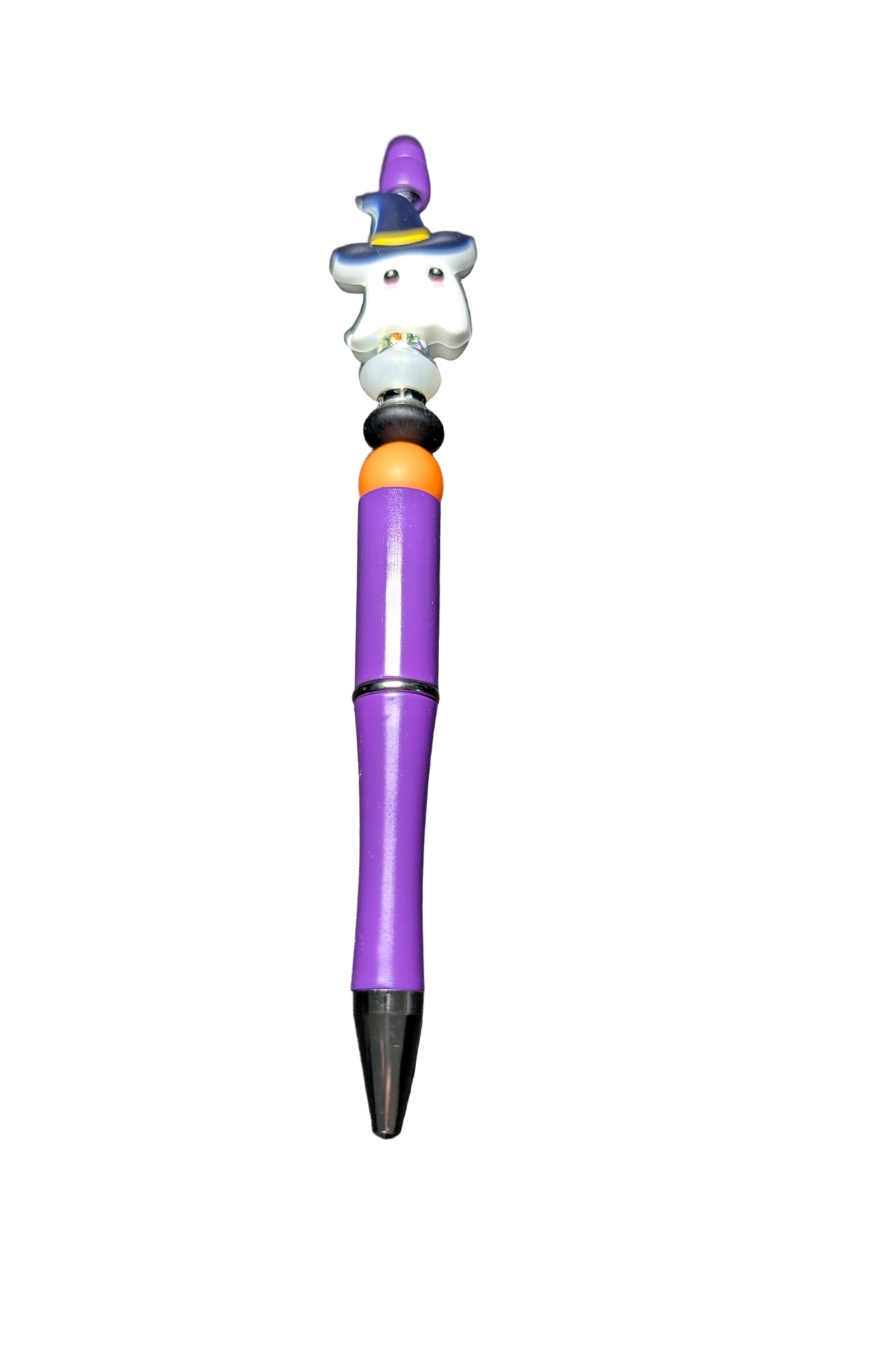Pen -Ghost with hat silicon beaded acrylic pen (black ink)