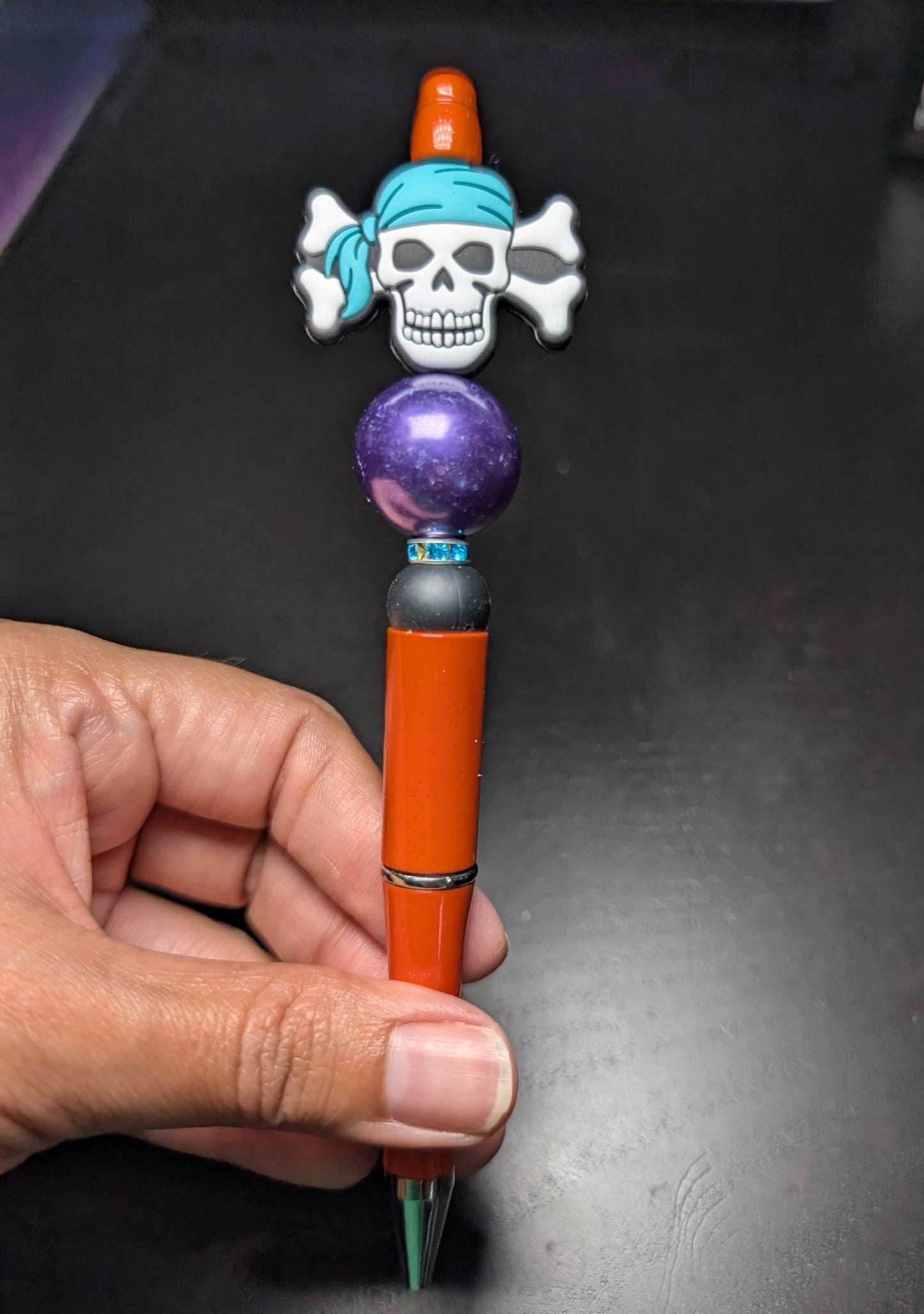 Pen - Bone Skull silicon beaded acrylic pen (black ink)