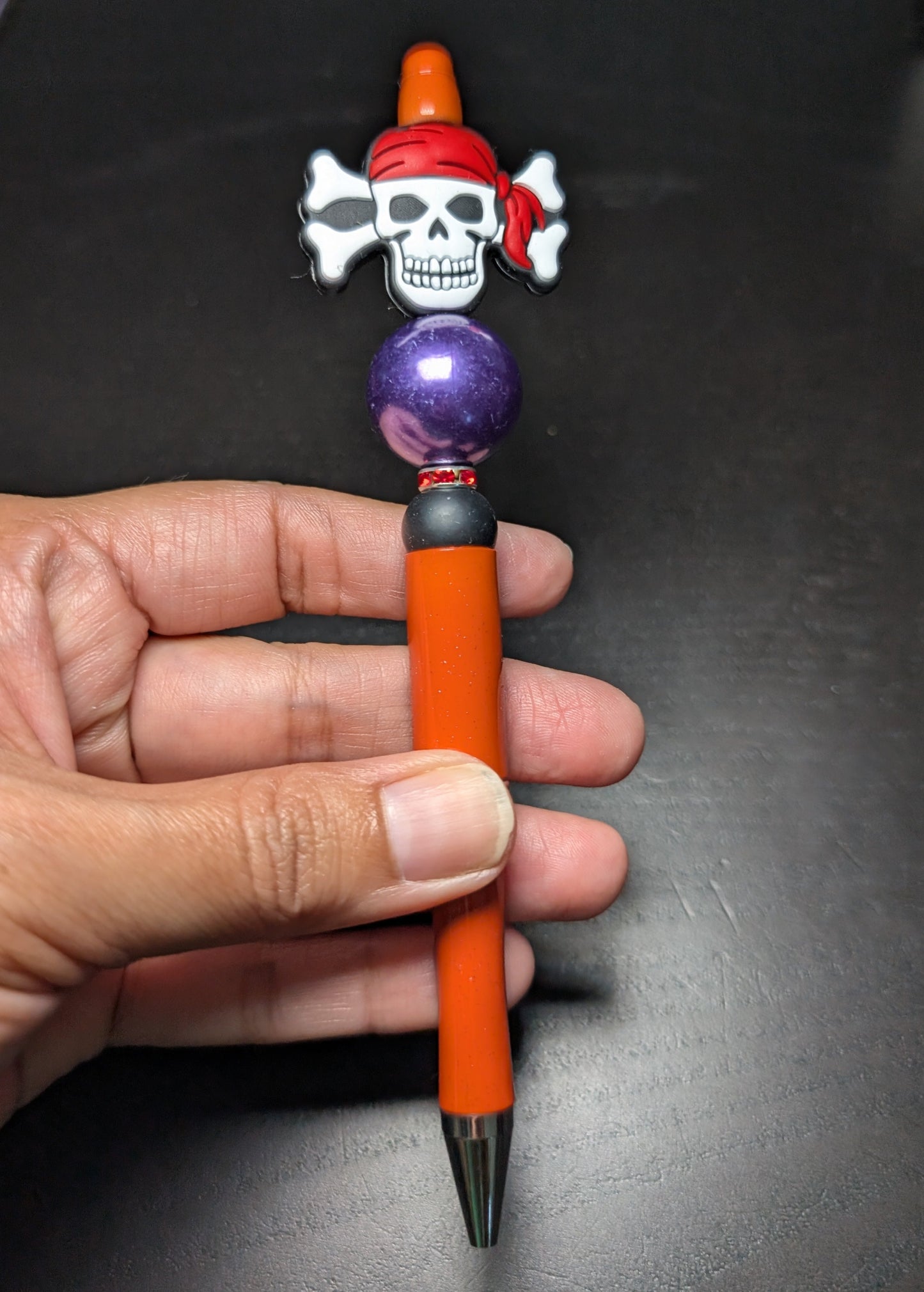 Pen - Bone Skull silicon beaded acrylic pen (black ink)