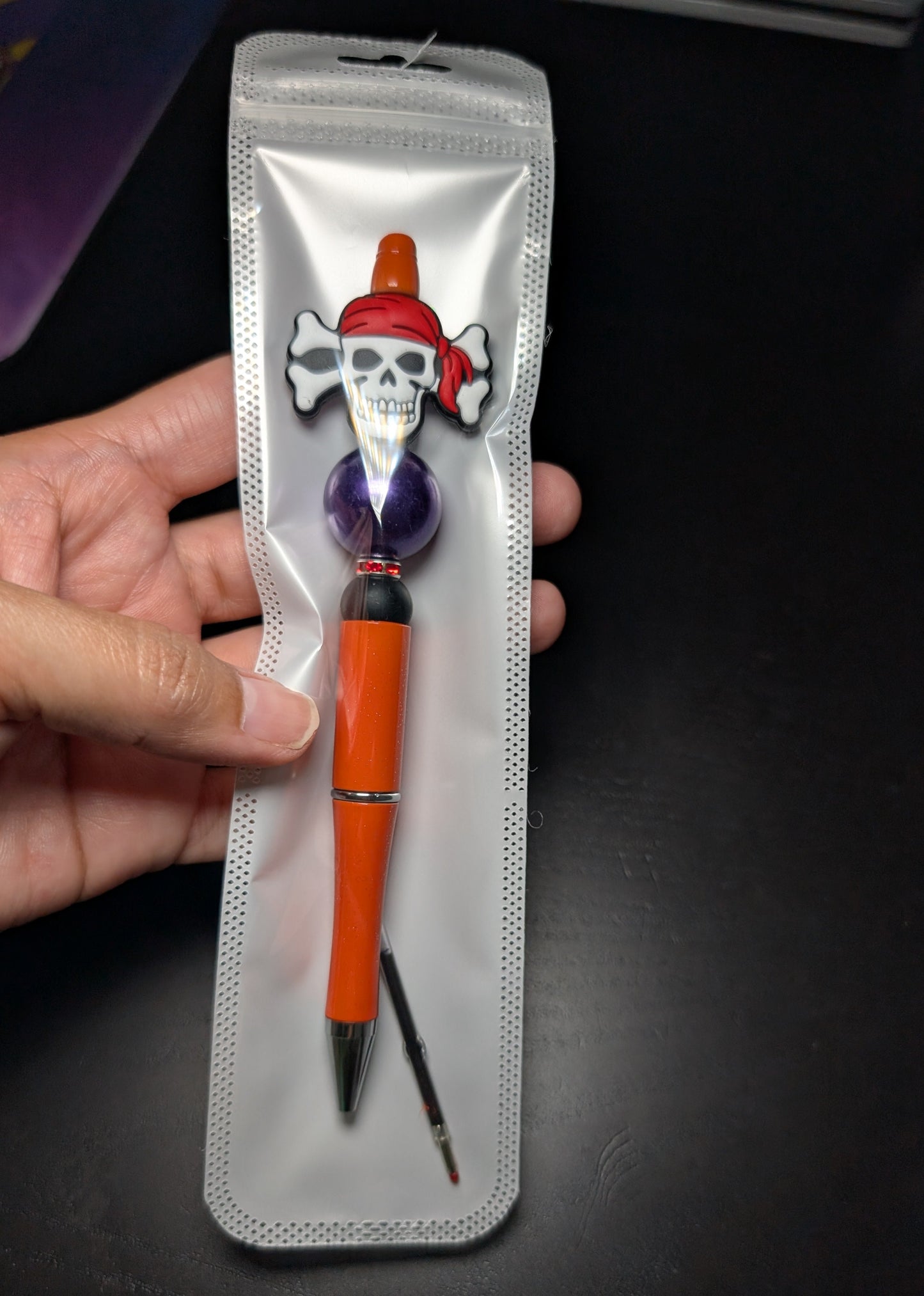Pen - Bone Skull silicon beaded acrylic pen (black ink)