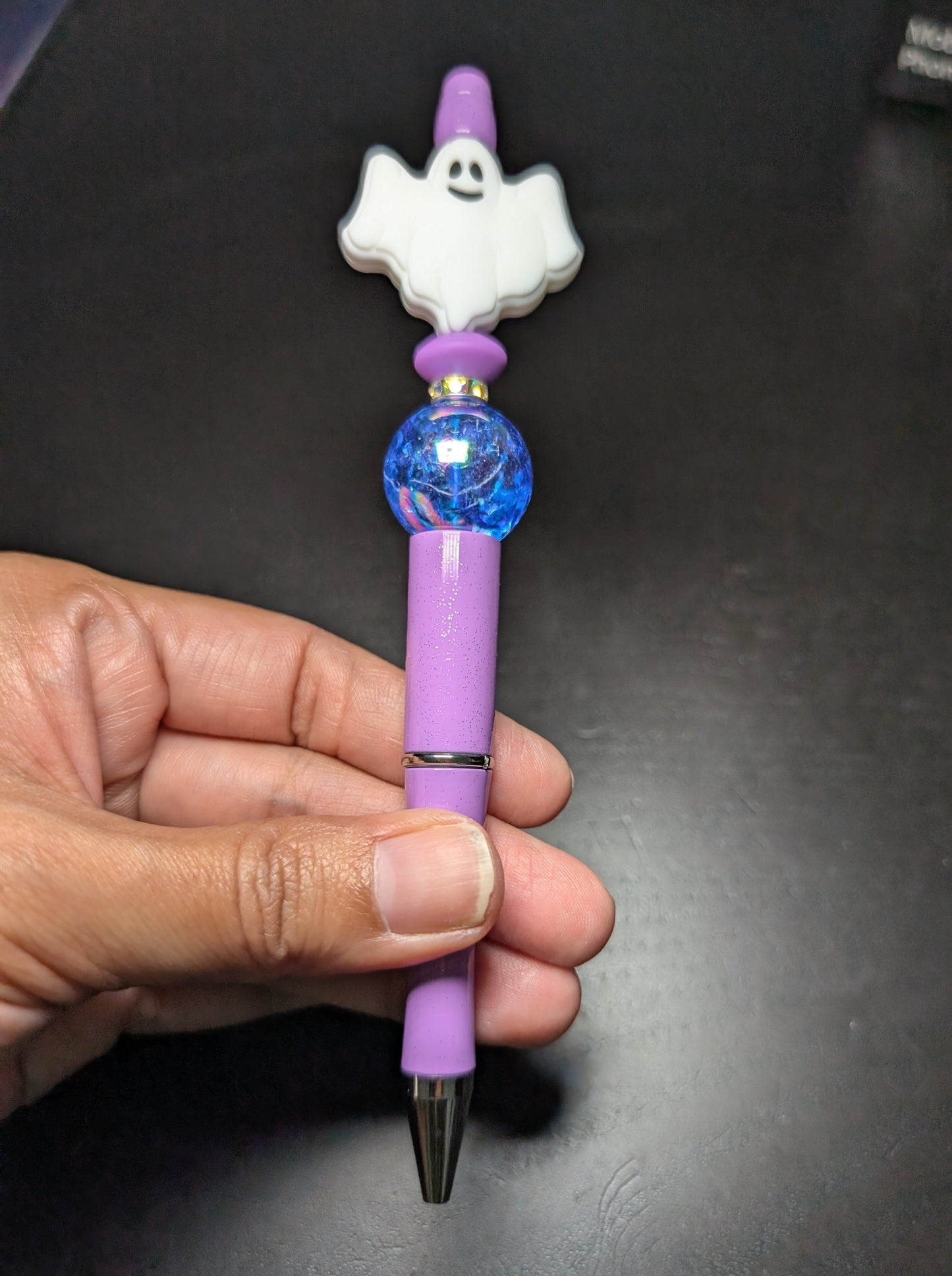 Pen -Ghost silicon beaded acrylic pen (black ink)
