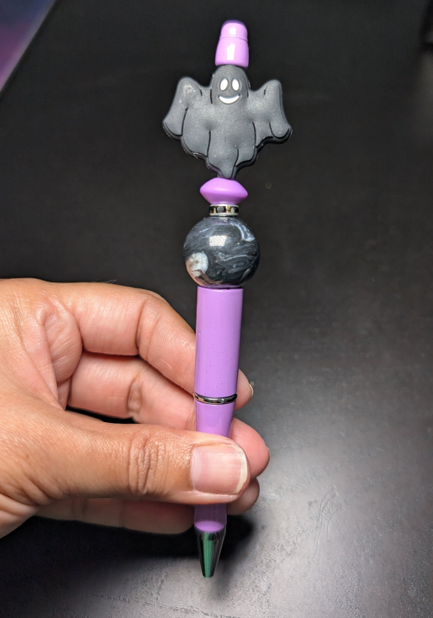 Pen -Ghost silicon beaded acrylic pen (black ink)