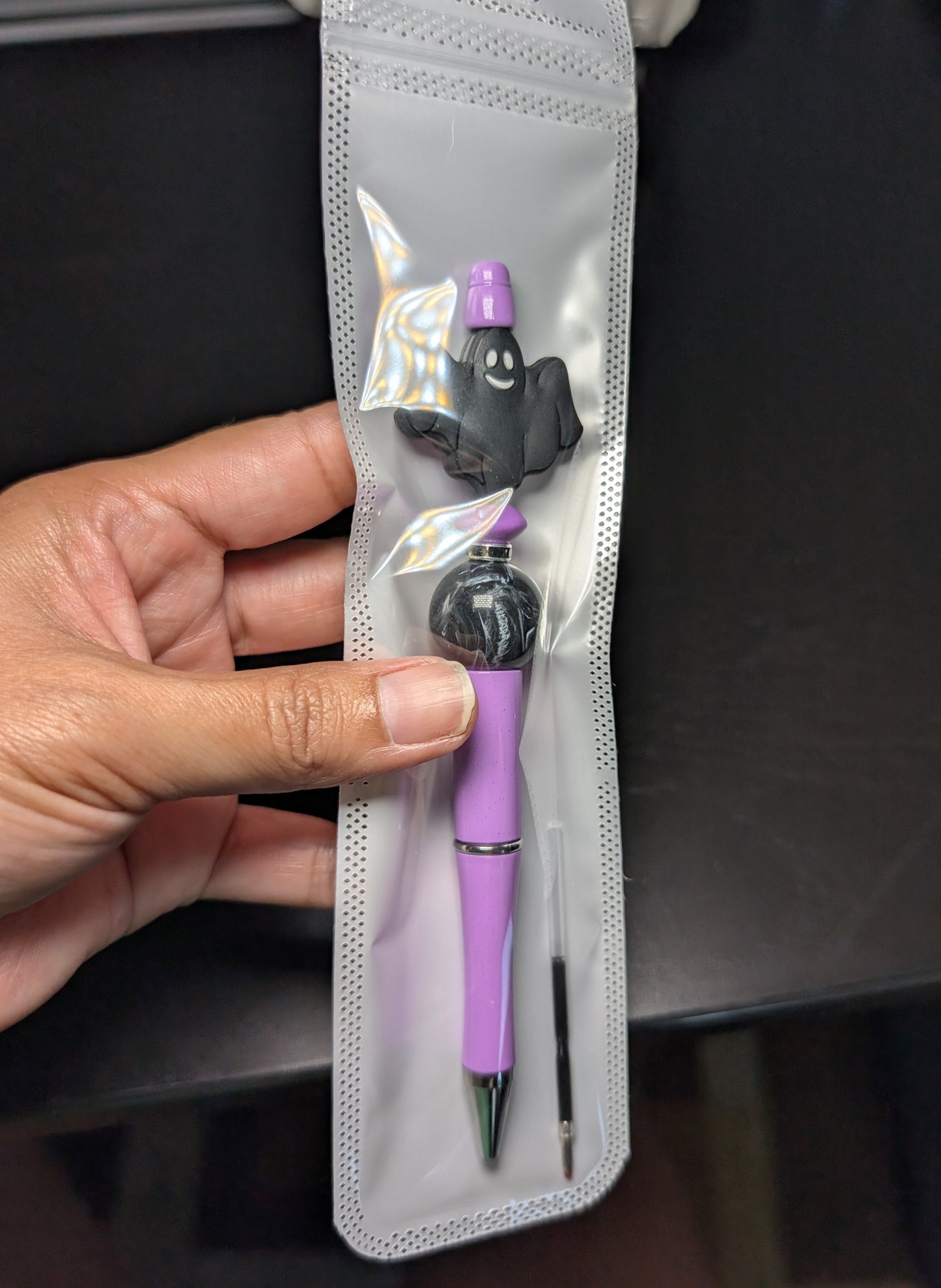 Pen -Ghost silicon beaded acrylic pen (black ink)