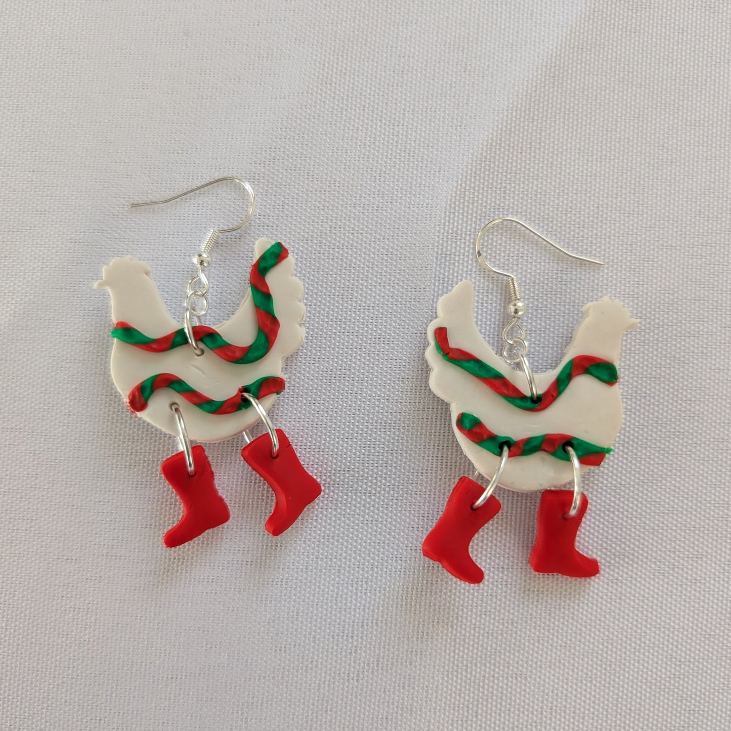 Earrings - Polymer Clay Polymer Clay Chicken with boots on 925 sterling silver hook