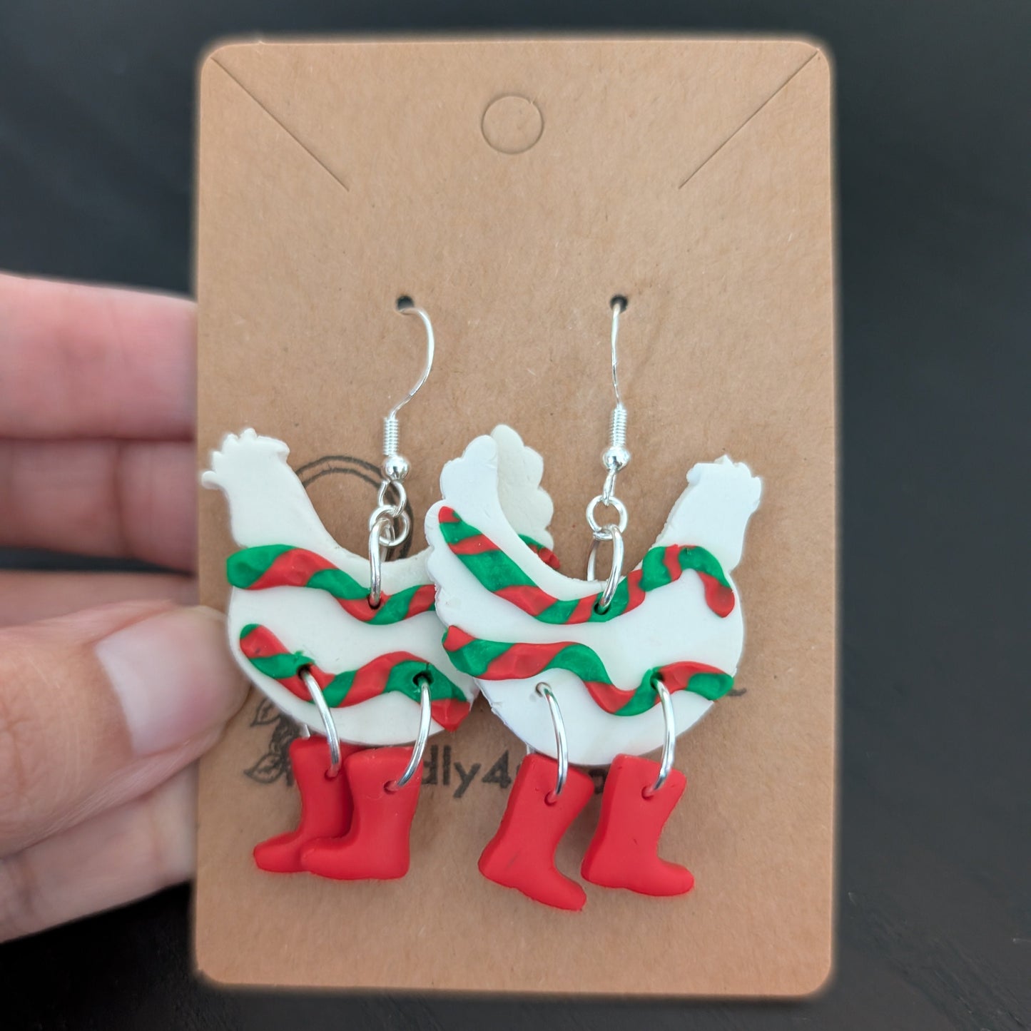 Earrings - Polymer Clay Polymer Clay Chicken with boots on 925 sterling silver hook