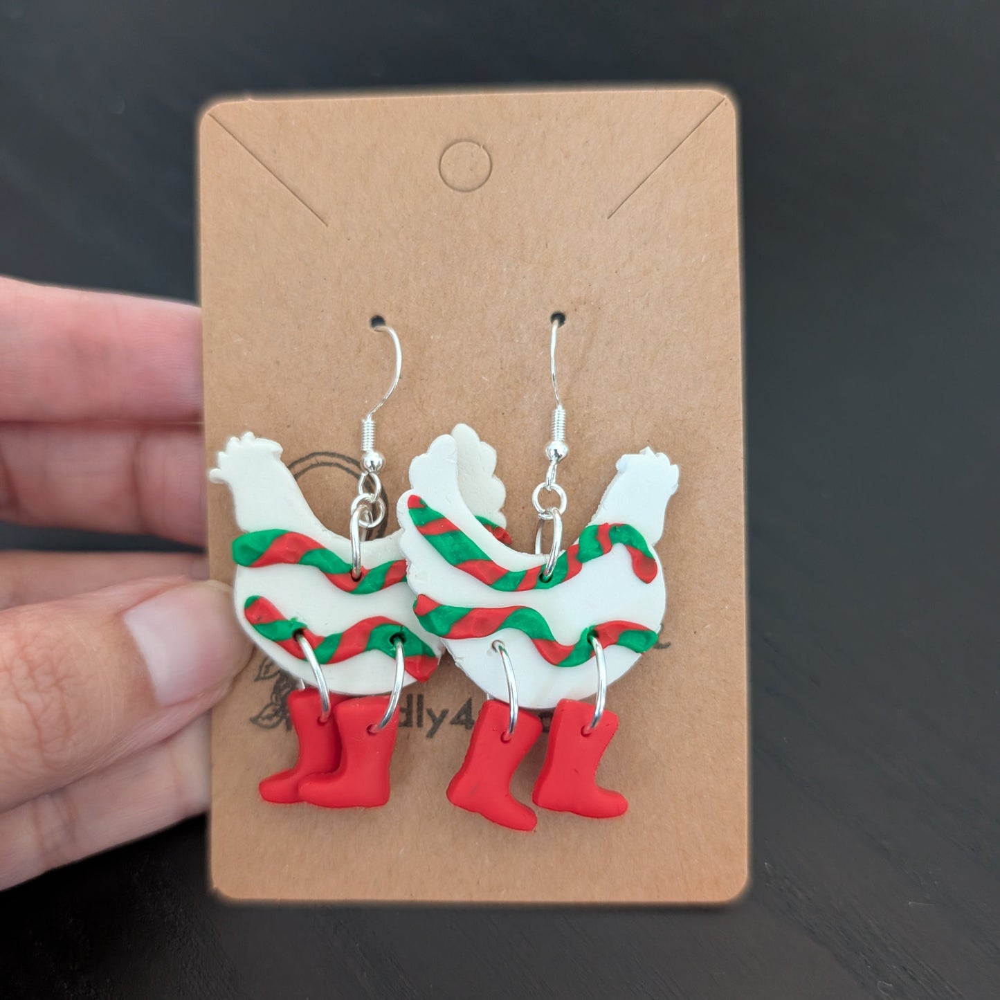 Earrings - Polymer Clay Polymer Clay Chicken with boots on 925 sterling silver hook