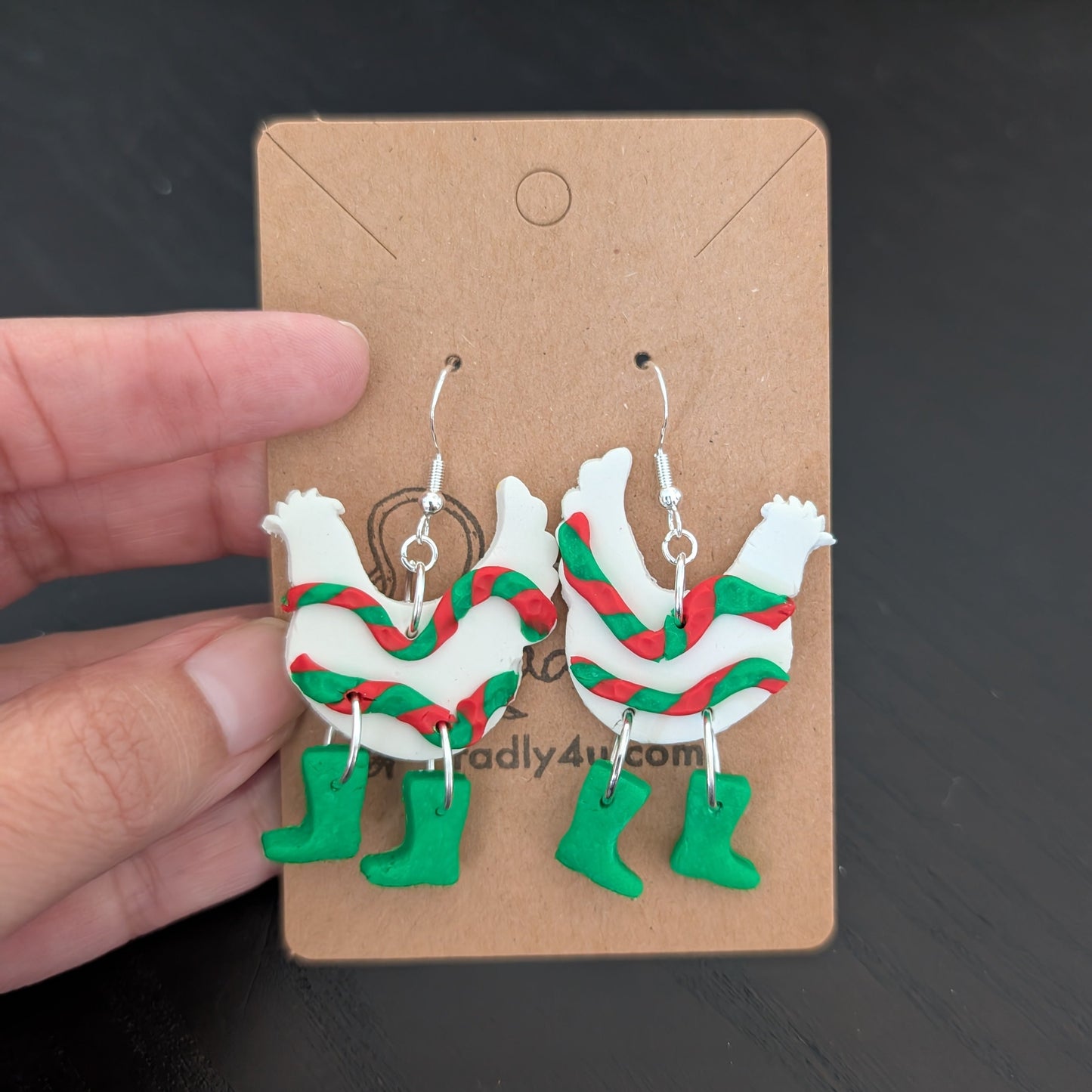 Earrings - Polymer Clay Polymer Clay Chicken with boots on 925 sterling silver hook