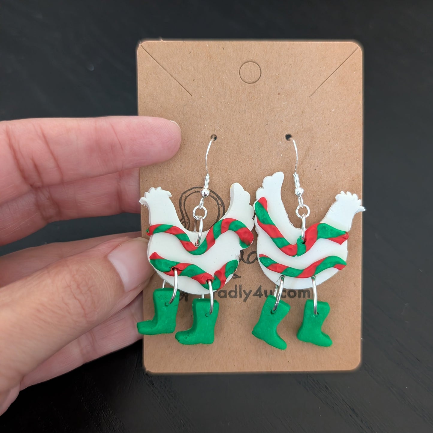 Earrings - Polymer Clay Polymer Clay Chicken with boots on 925 sterling silver hook
