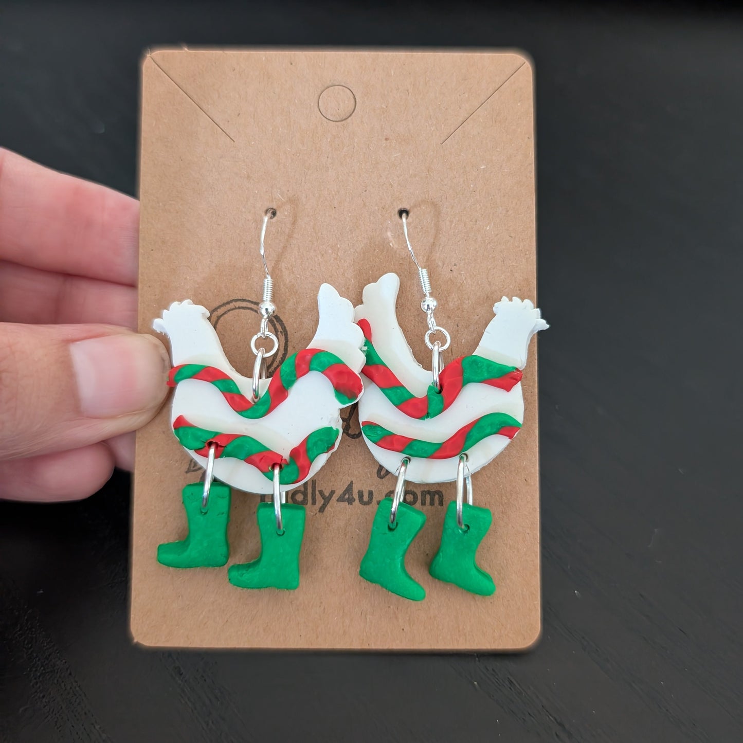 Earrings - Polymer Clay Polymer Clay Chicken with boots on 925 sterling silver hook