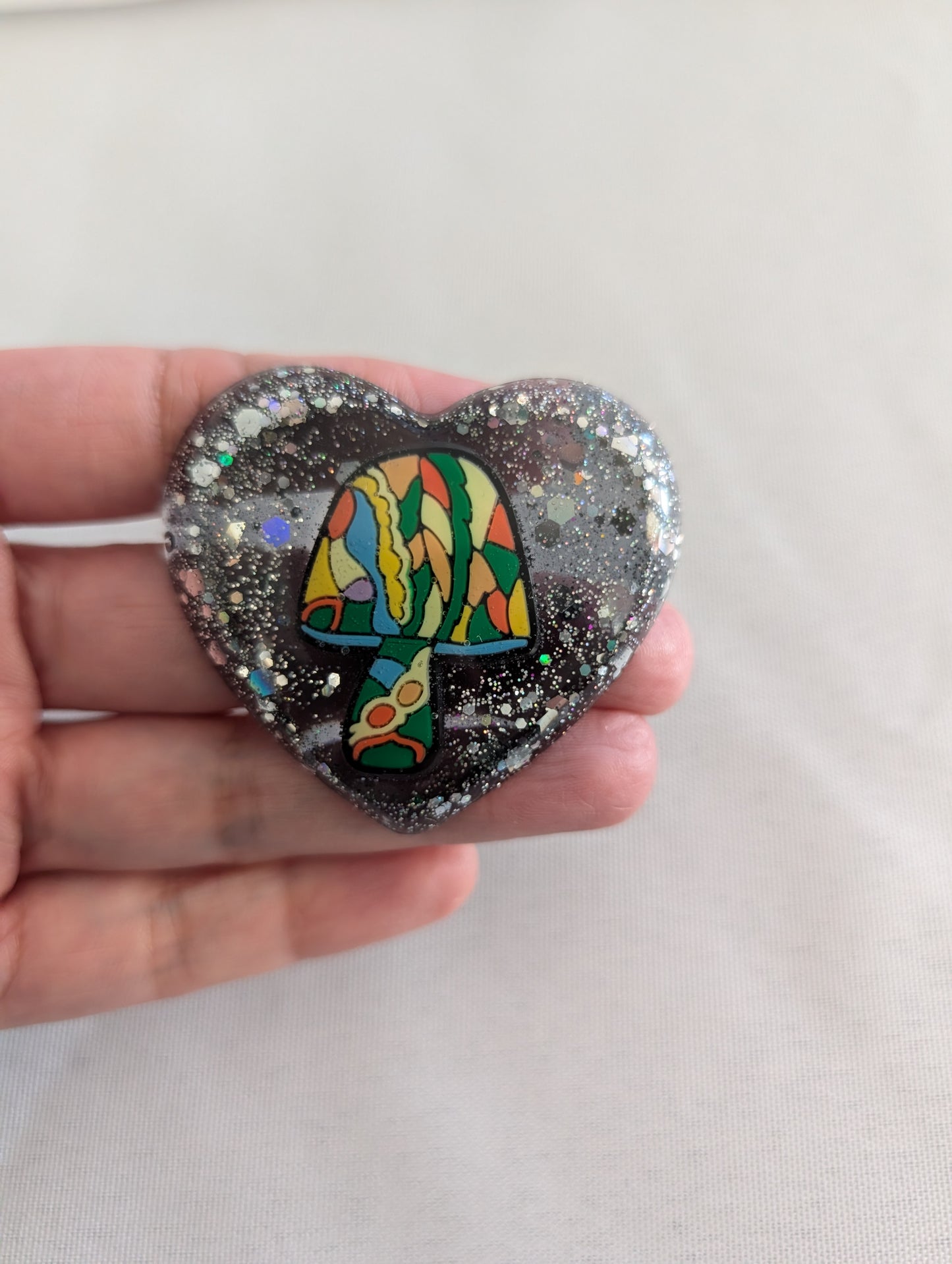 Pin - 3D Mushroom heart resin pin with silver butterfly clutch