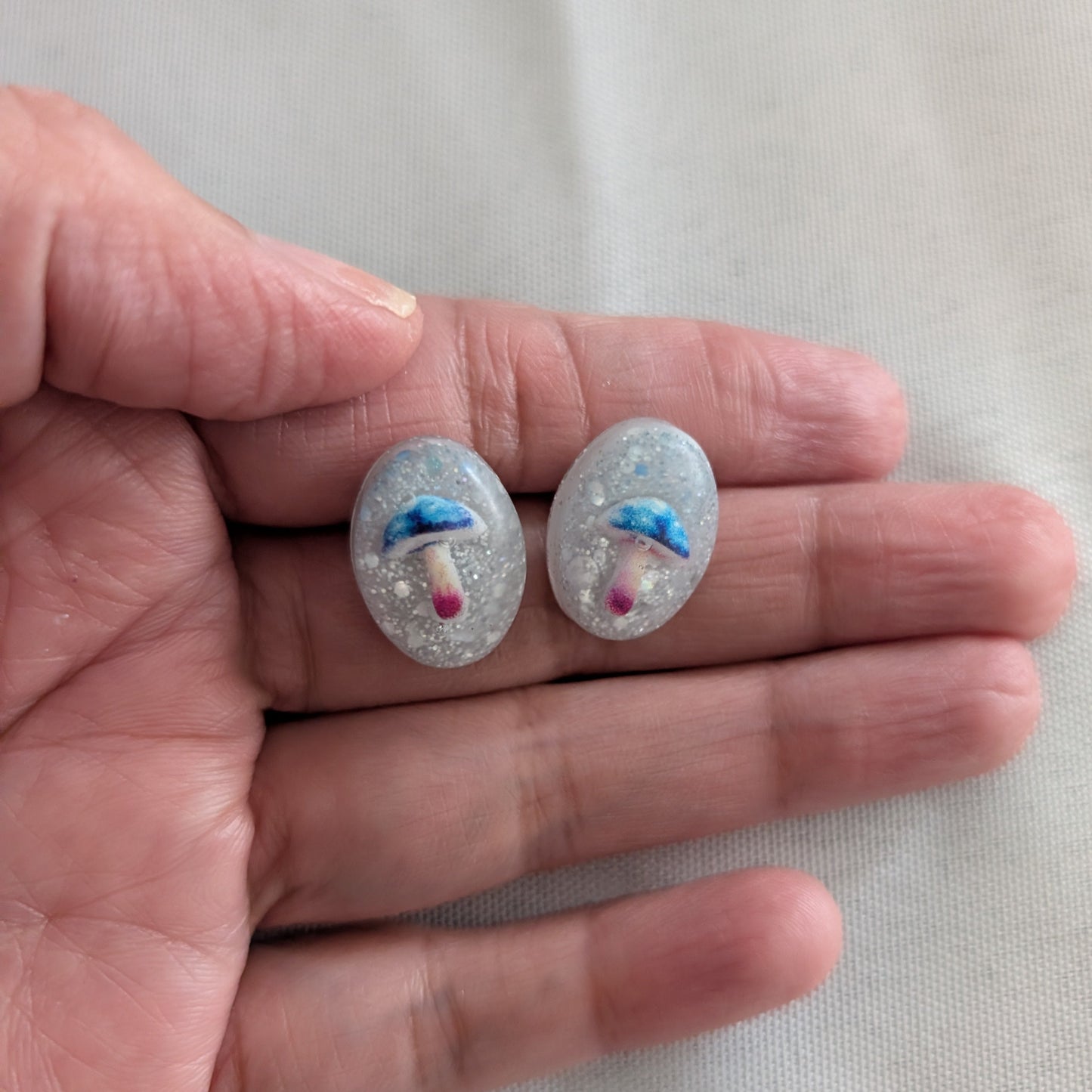 Earrings - Blue Mushroom Resin studs