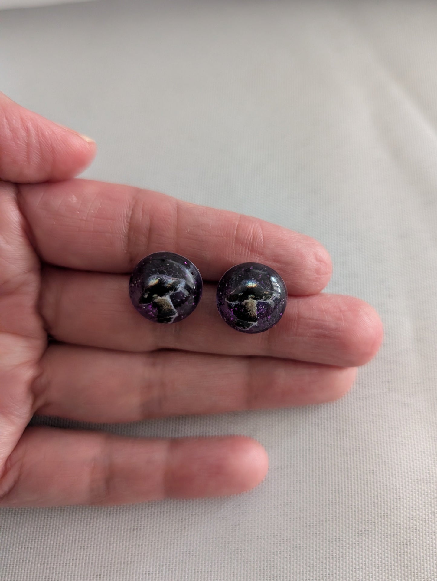 Earrings - Black Mushroom Resin studs