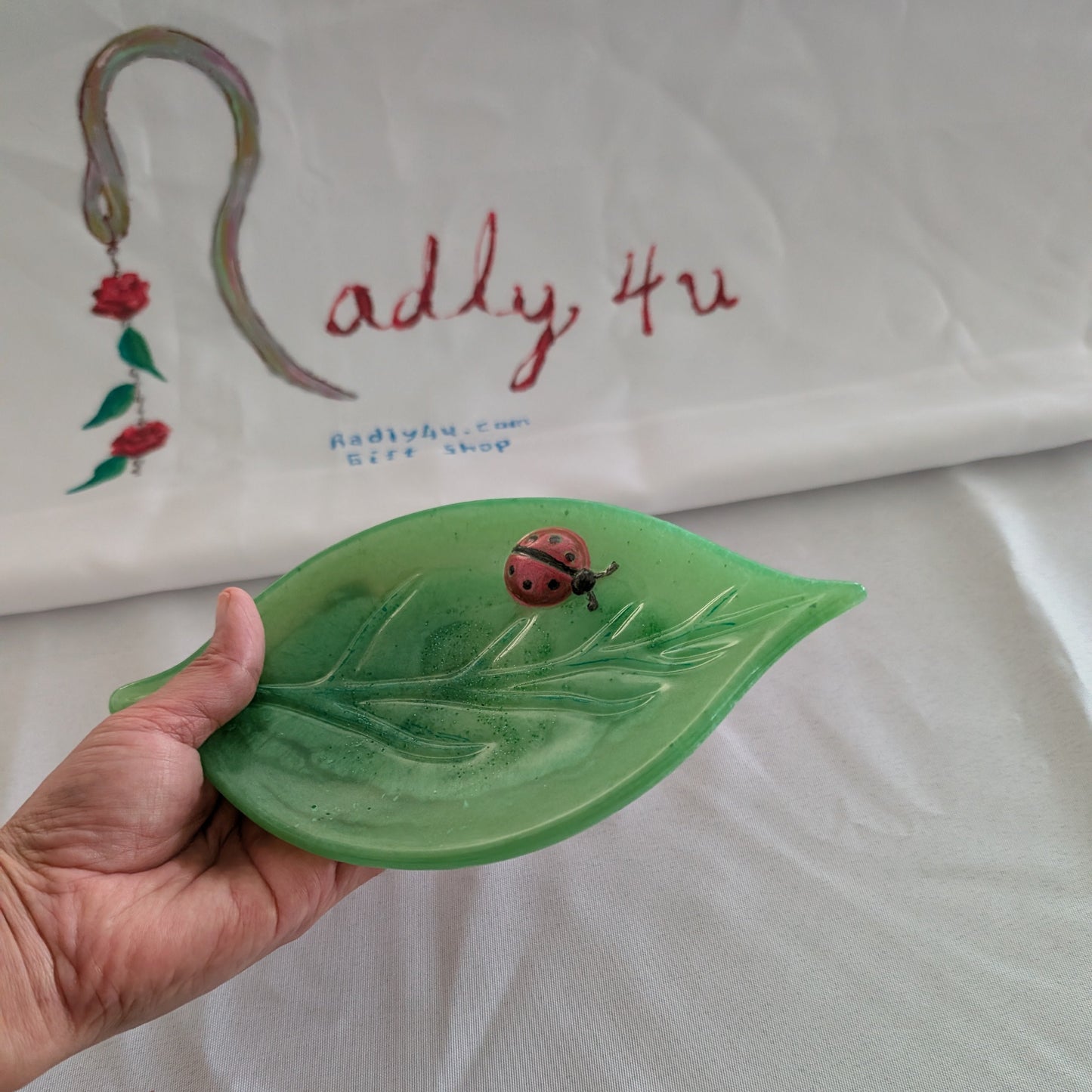 Handmade Resin leaf with ladybug Trinket/Jewelry tray