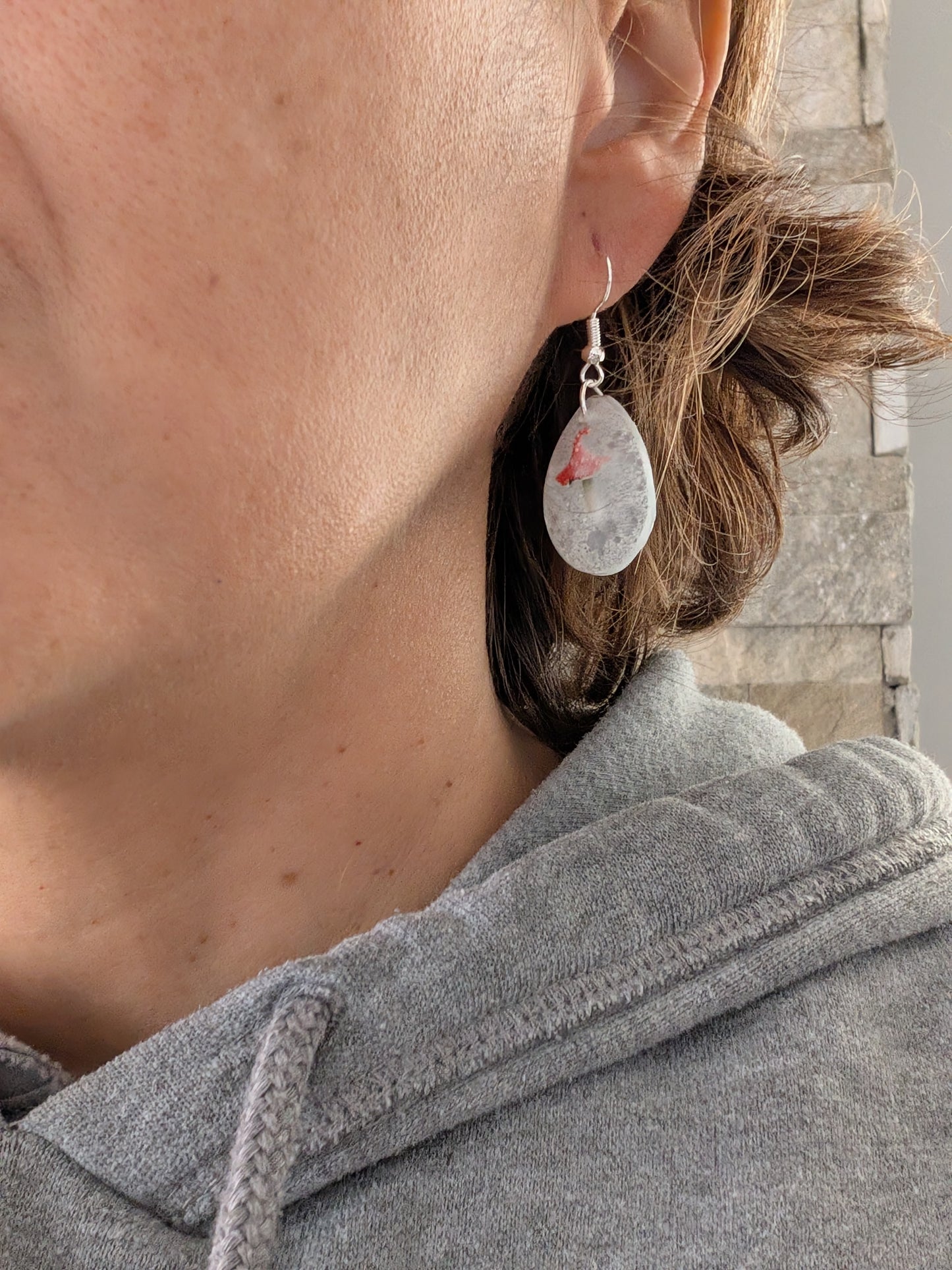 Earrings - Resin Teardrop Mushroom on Sterling Silver 925 hook