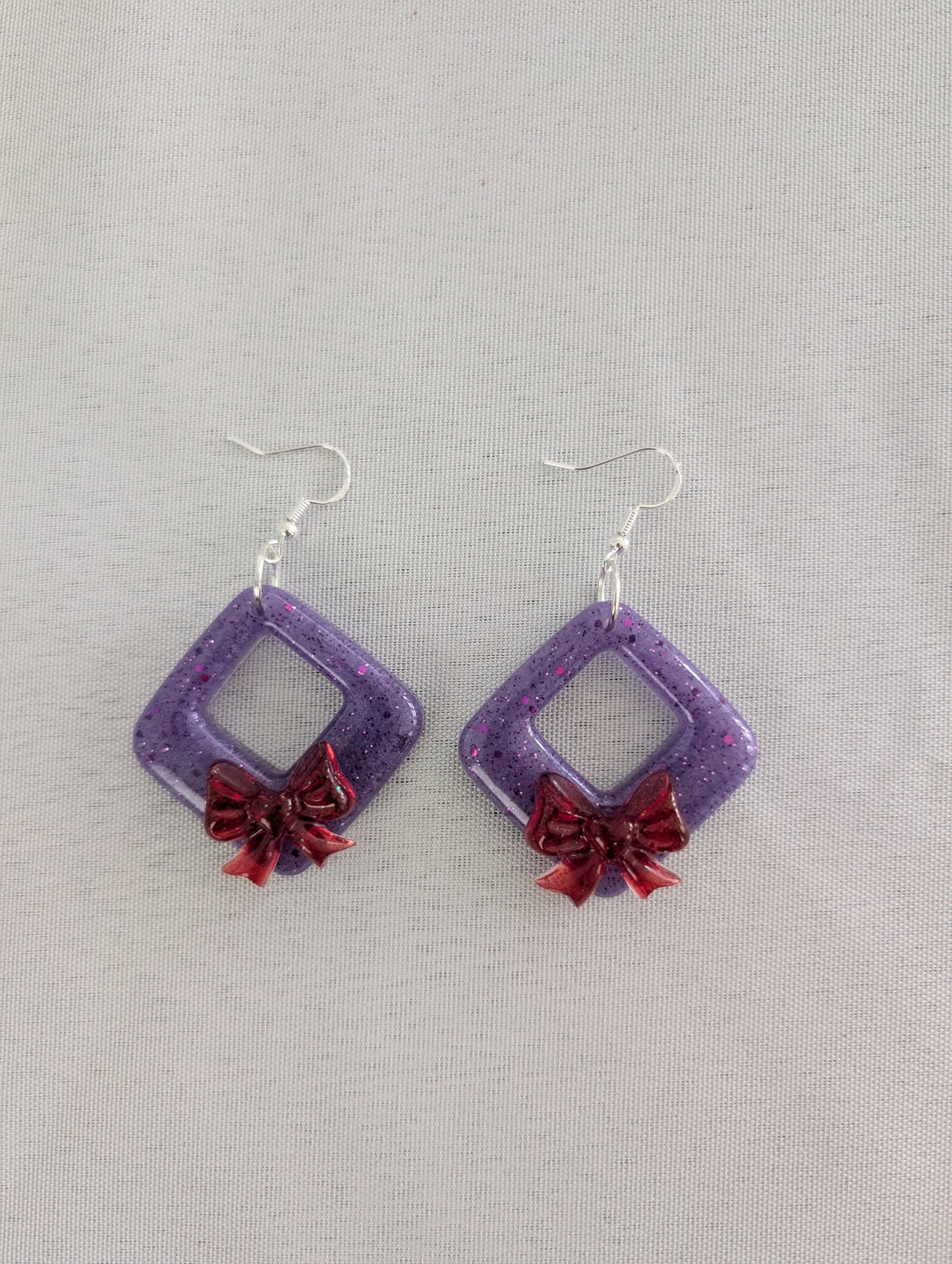 Earrings - Resin square shape on 925 silver hook