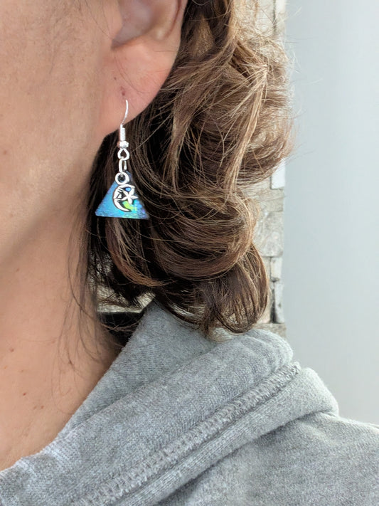 Earrings - Resin small triangle with silver moon star on 925 silver hook