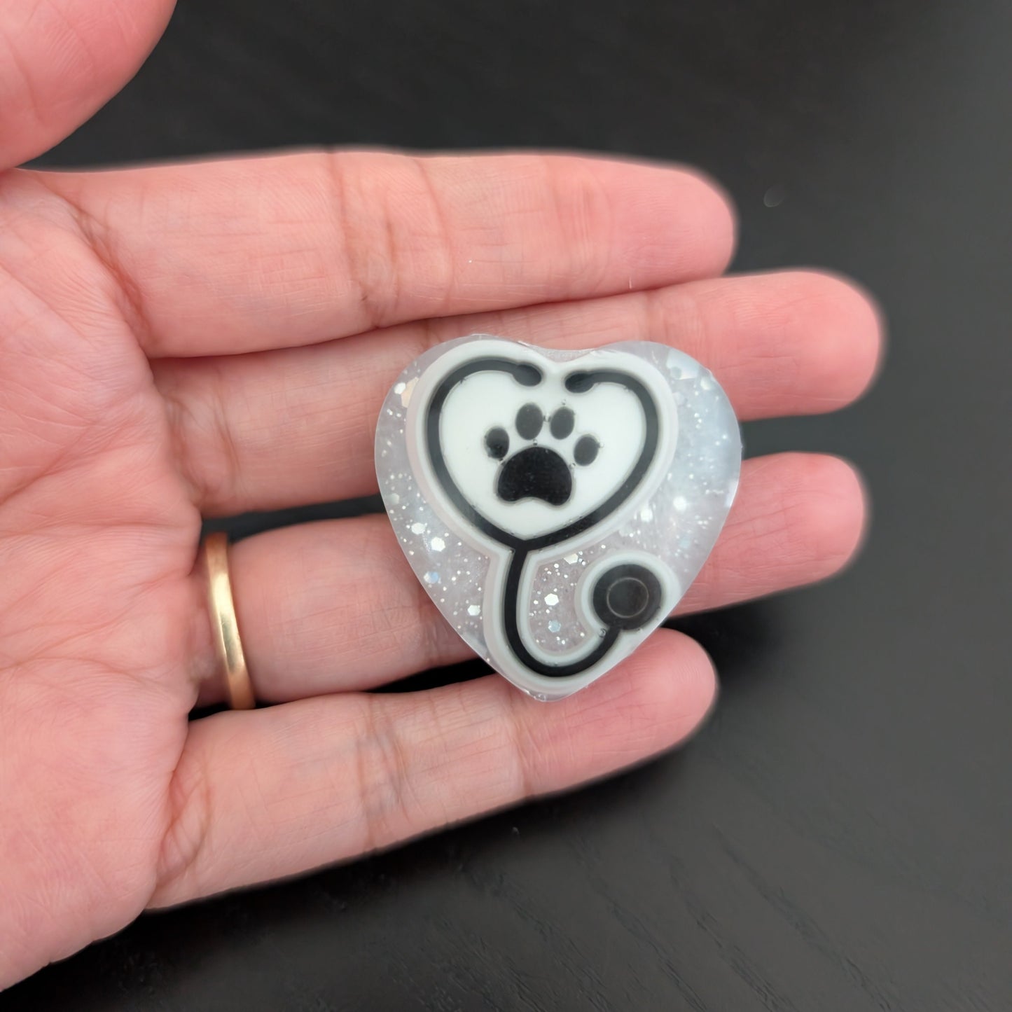 Pin - 3D resin heart pin with silver butterfly clutch