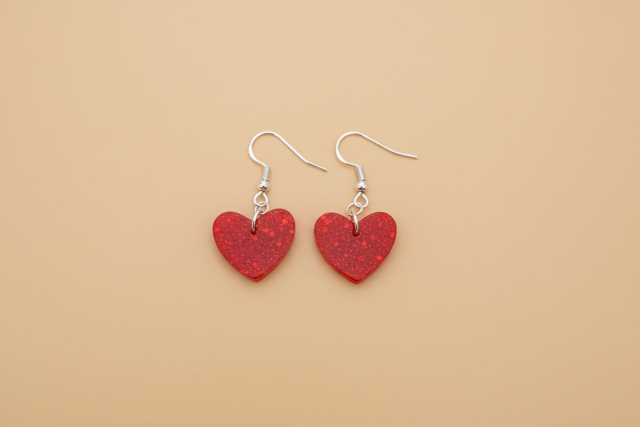 Earrings - Resin small heart on 925 hook