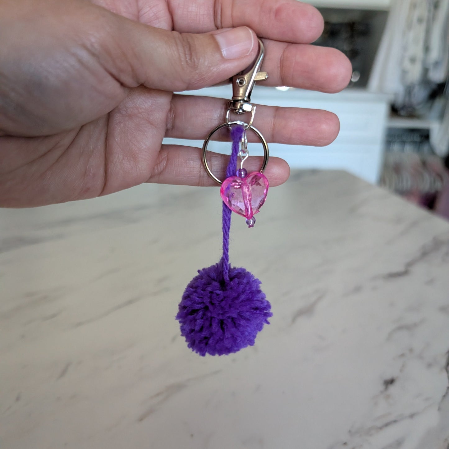 Small Boho-Chic Yarn Pom-Pom Keychain