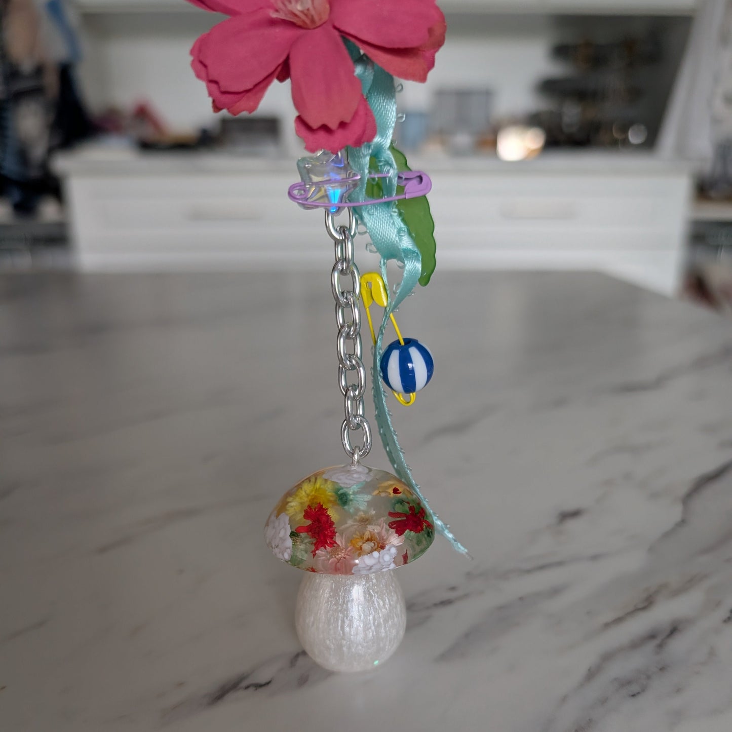 Whimsical Dried Flower Resin Mushroom Purse Accessory