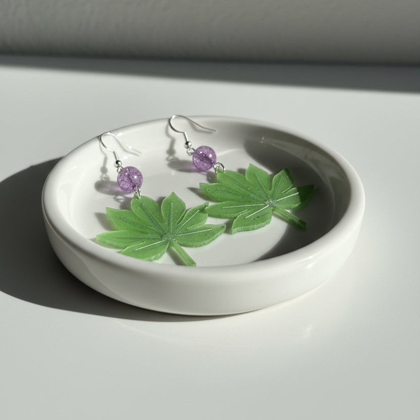 Botanical Resin Maple Leaf Dangle Earrings – .925 Sterling Silver Hooks