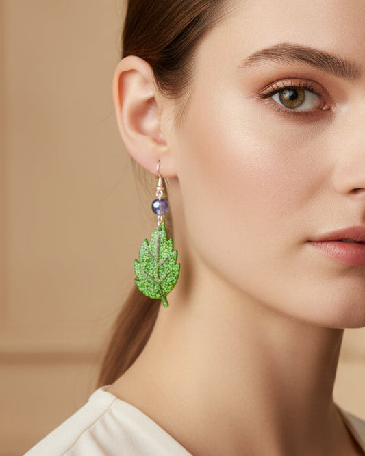 Enchanted Forest Textured Leaf Dangle Earrings in Sterling Silver